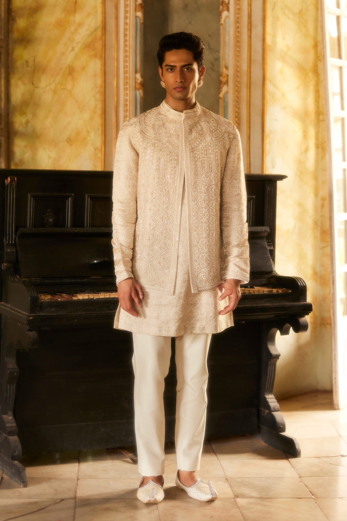 Ivory Brocade Jacket Set
