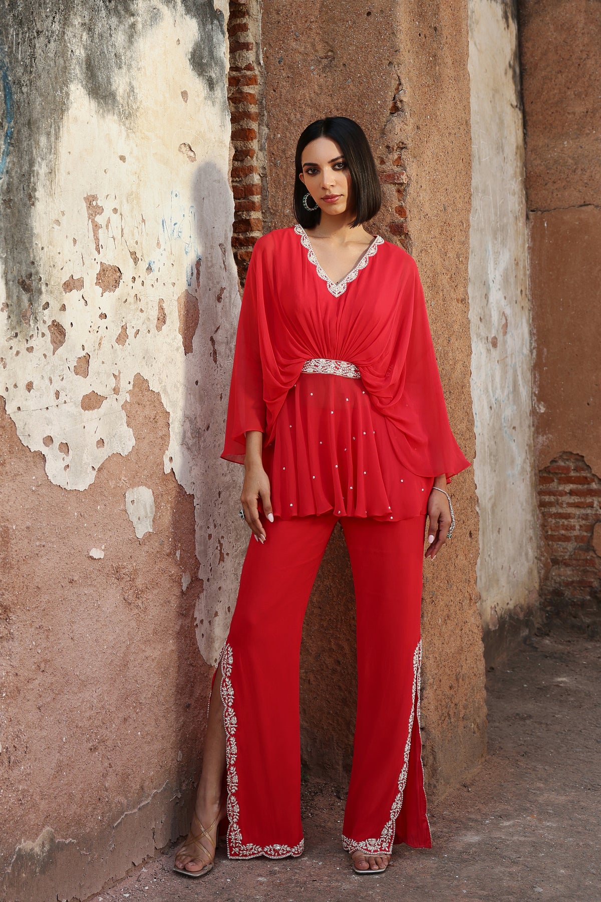 Aditi Co-ordinated Set in Coral Pink