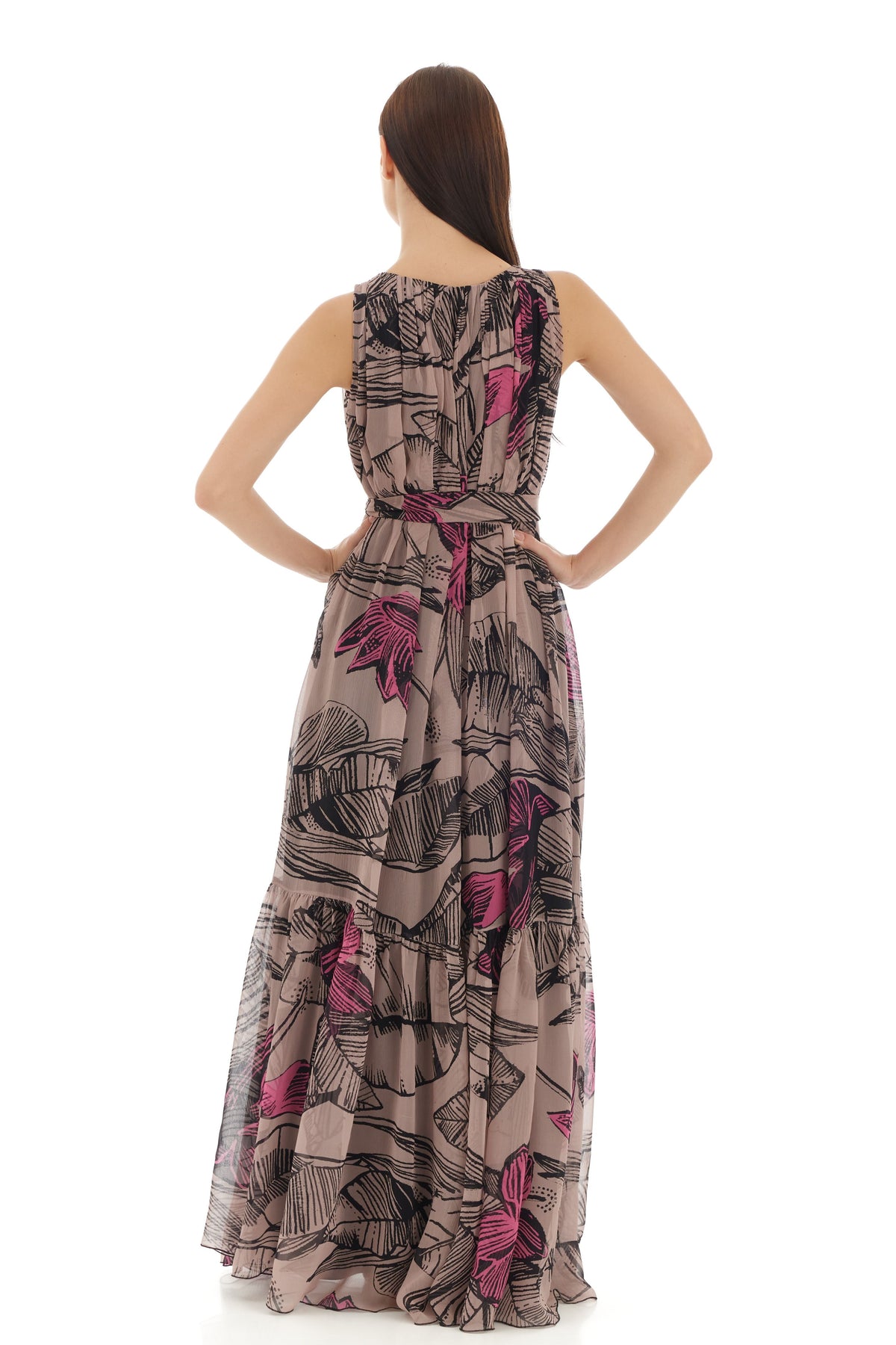 Grey Floral Long Dress