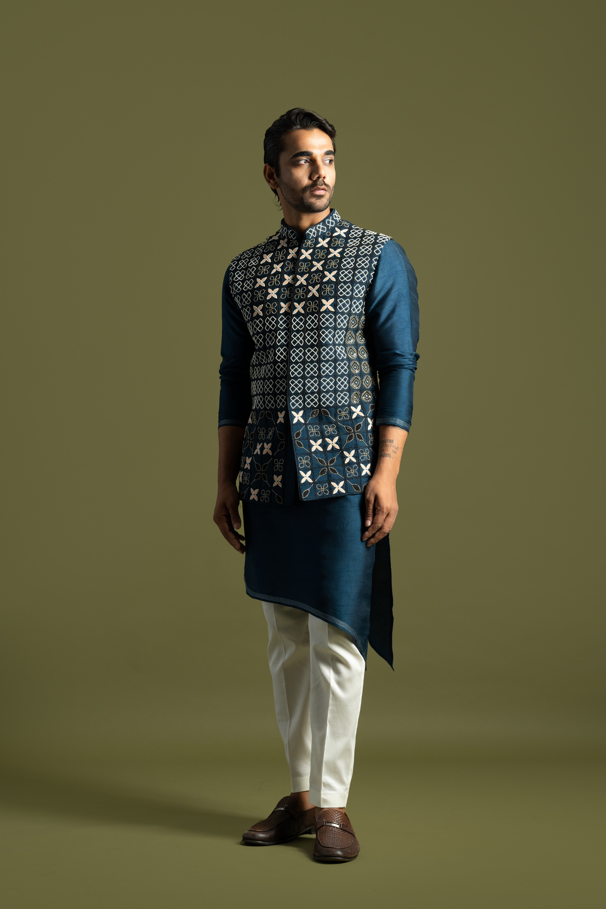 Teal Blue Silk  Kurta Set