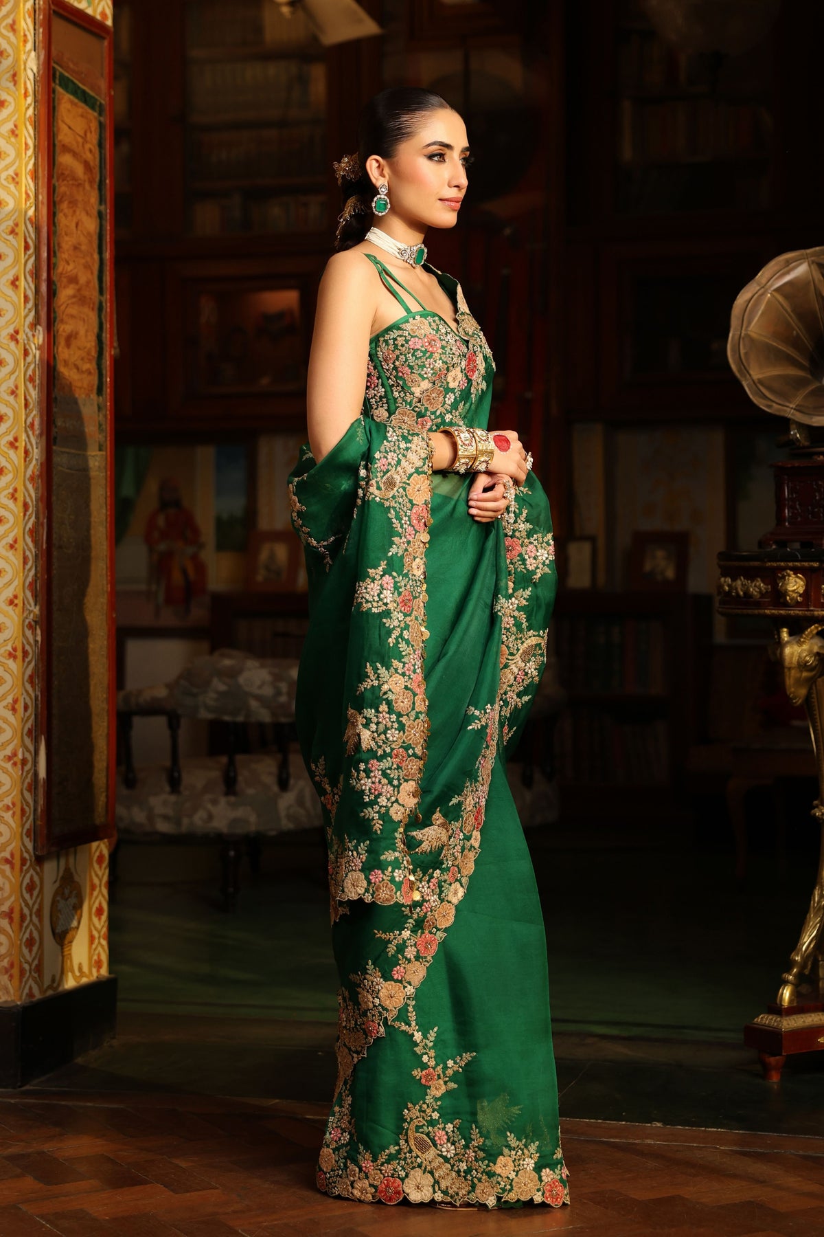 Ahista Green Cutwork Saree Set