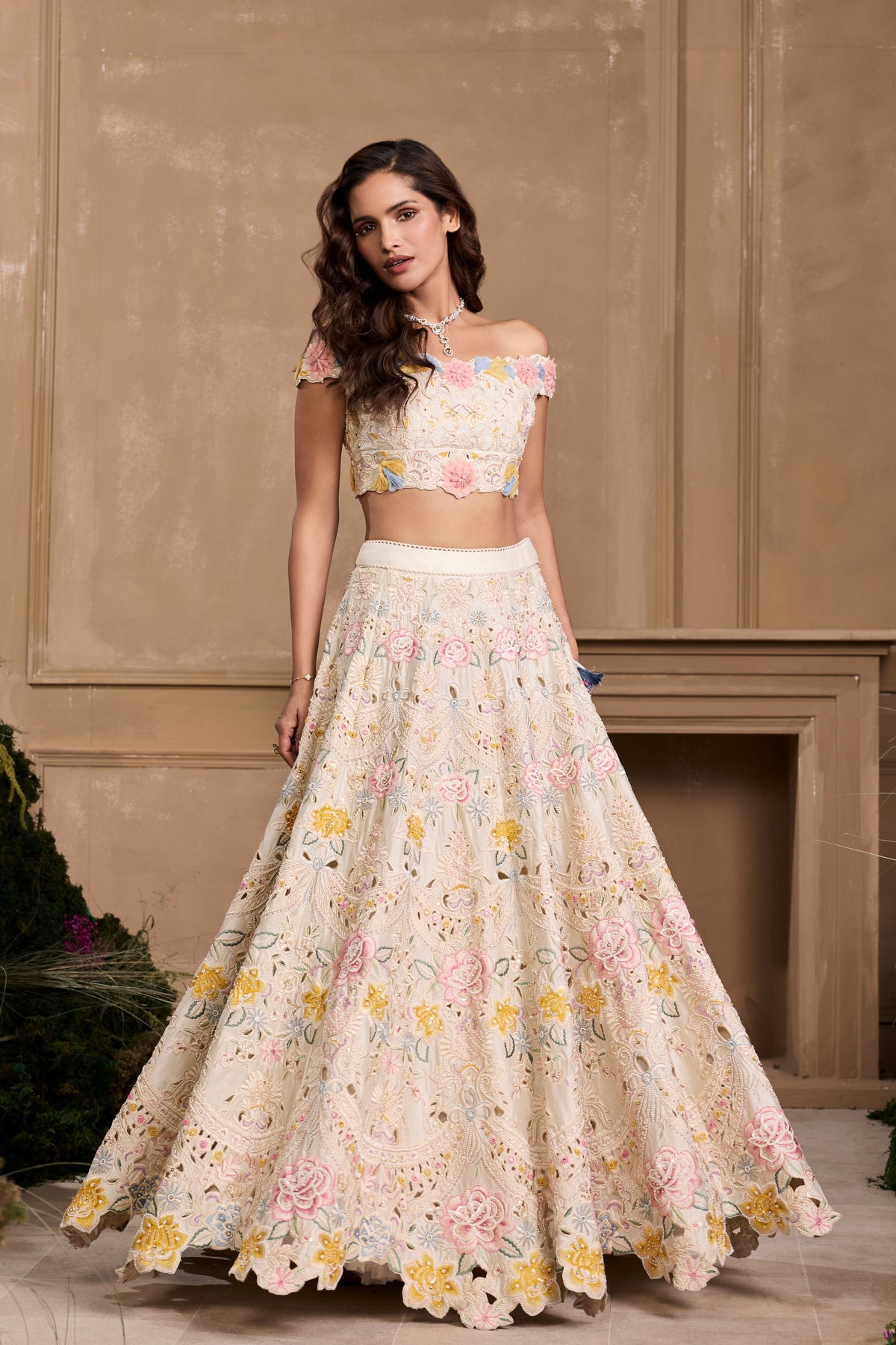 Ivory Pastel 3d Floral Bustier
