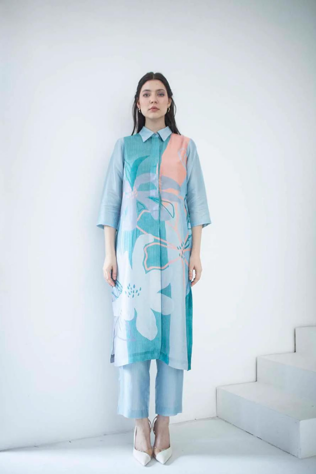Blue Abstract Geometric  Tunics Set