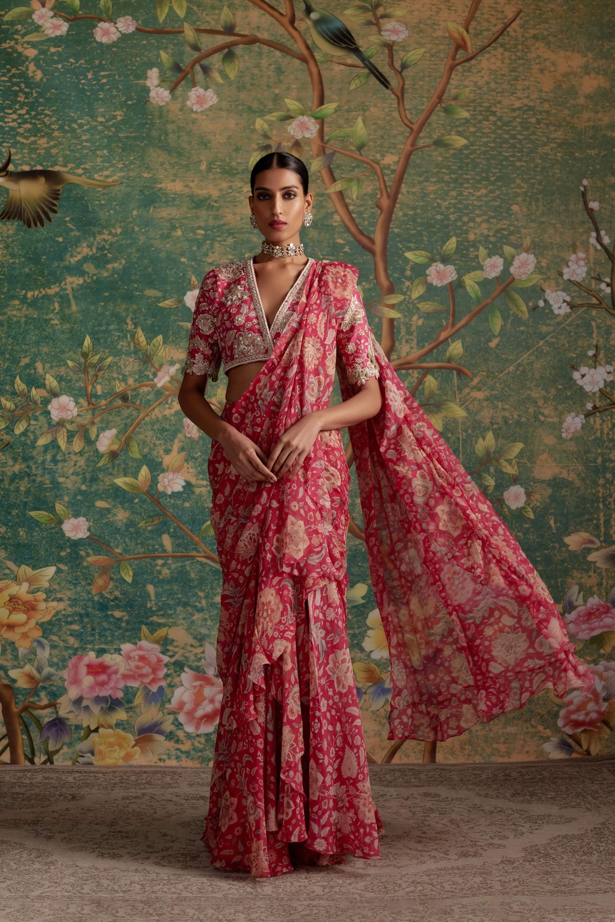 Flamboyance Royal Fuchsia Drape Saree Set