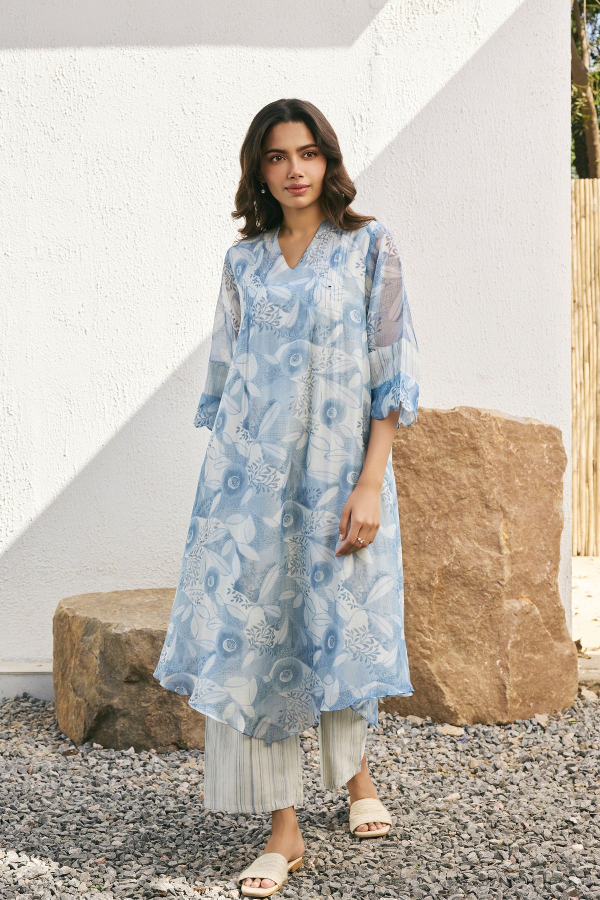 Powder Blue Pintuck Kurta