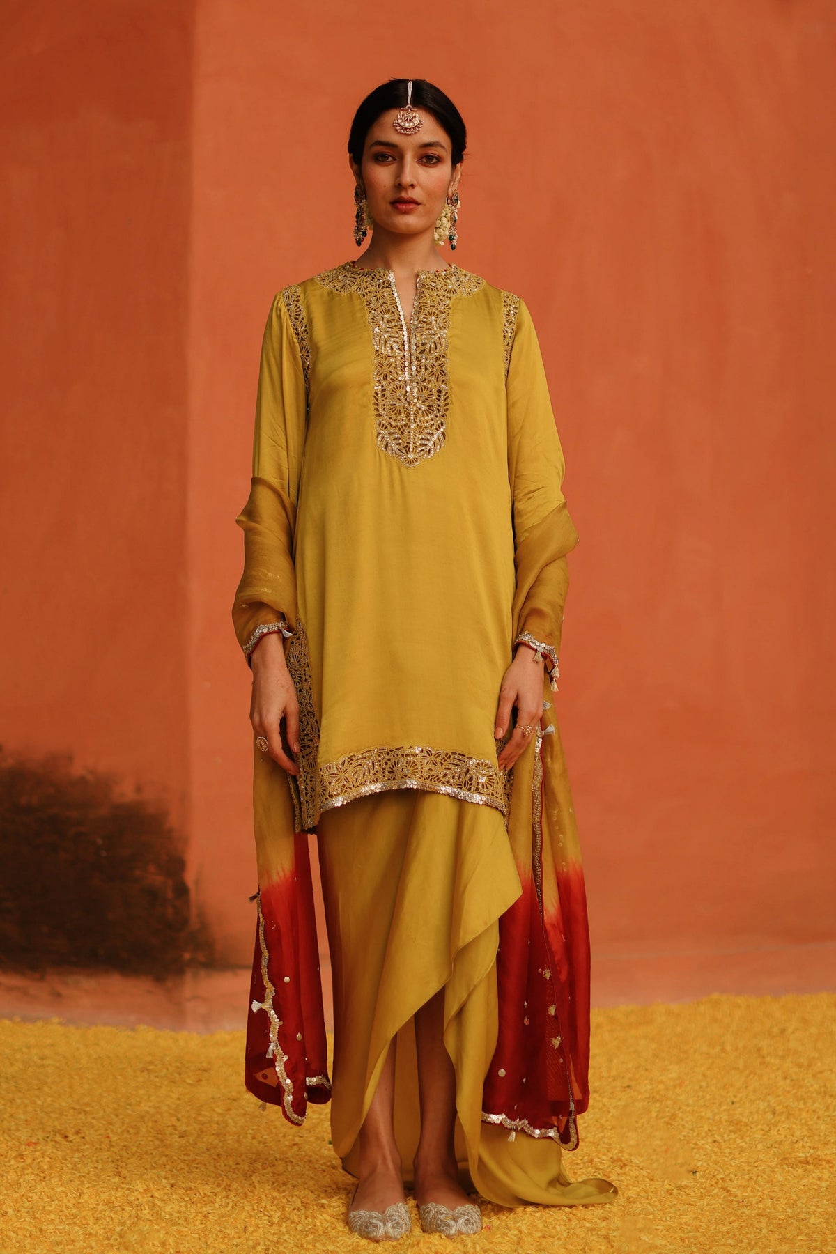 Mustard Cutwork Kurta Set