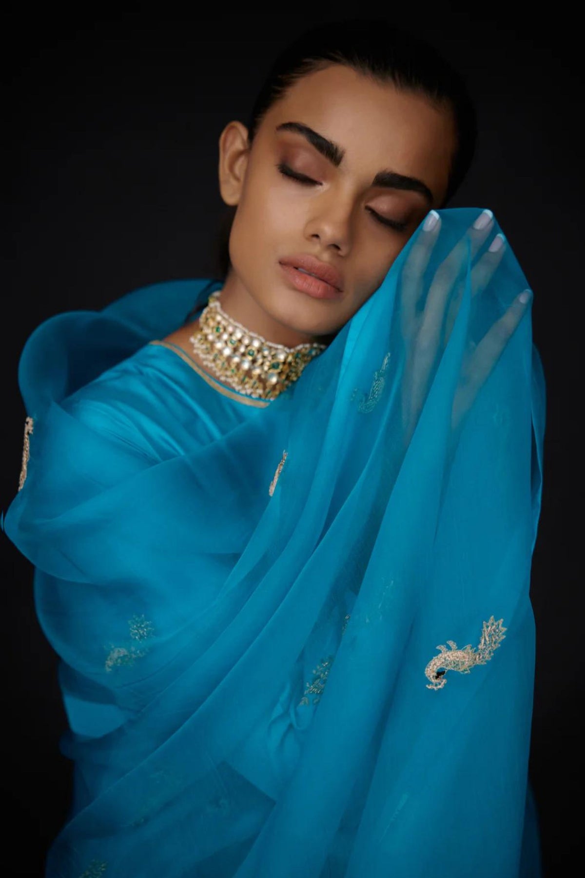 Turquoise Embroidered Dupatta