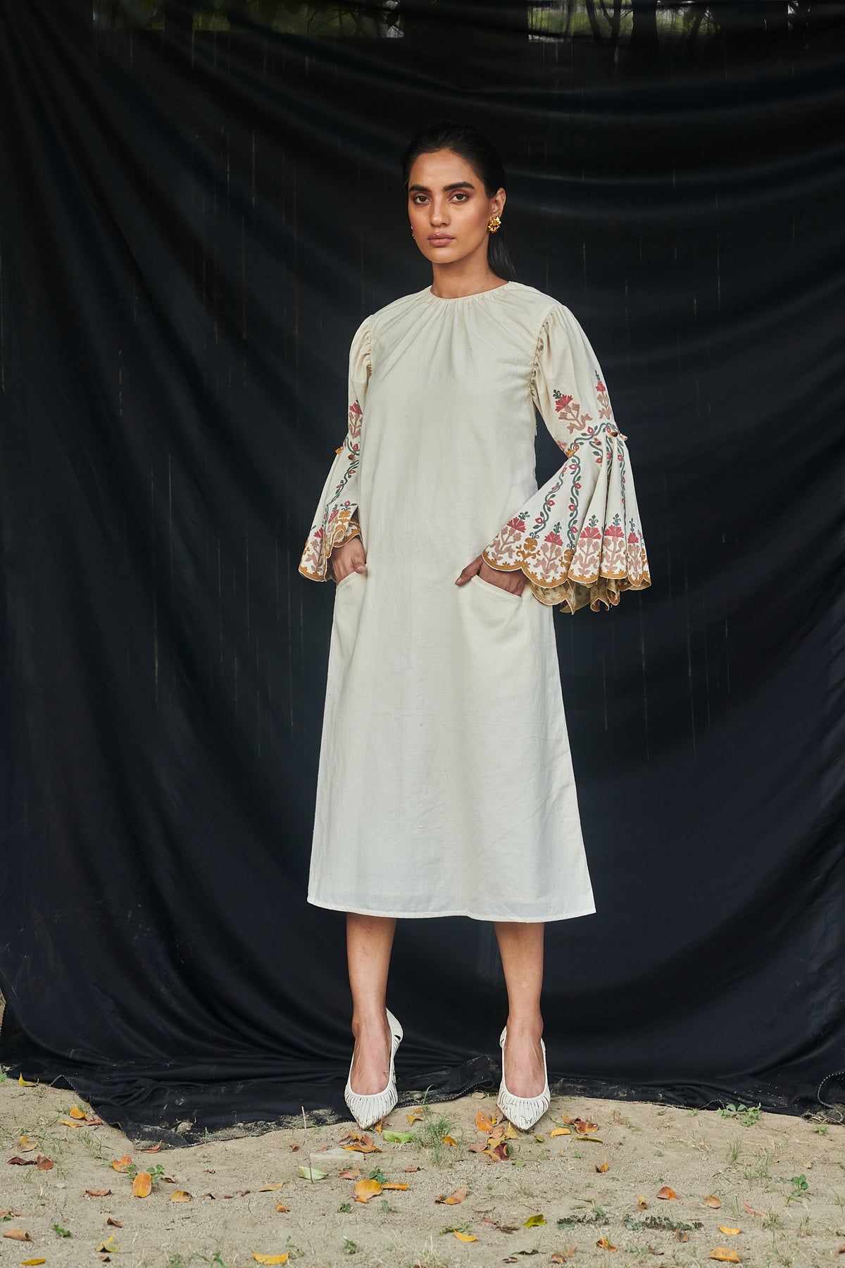 Ivory dress with bell sleeves