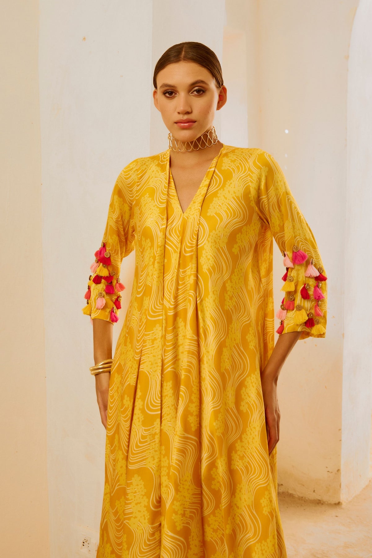 Marigold Yellow Tassel Tunic Set