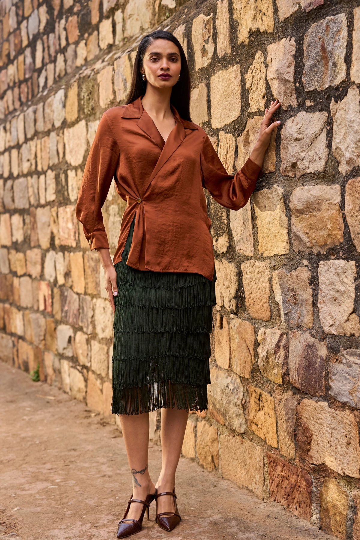Umber Side Tie Blazer Shirt