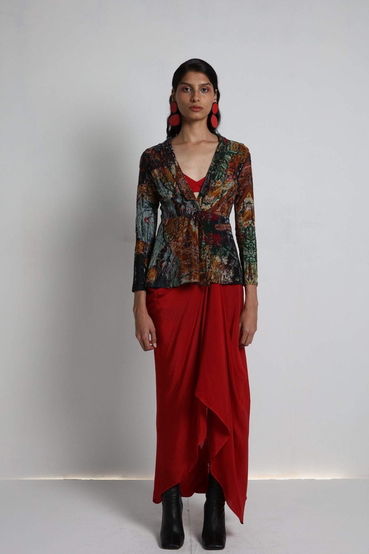 Multicolour Embroidery Jacket Set