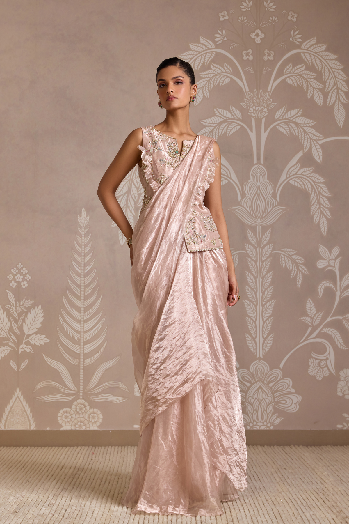 Rose Gold Drape Saree Set