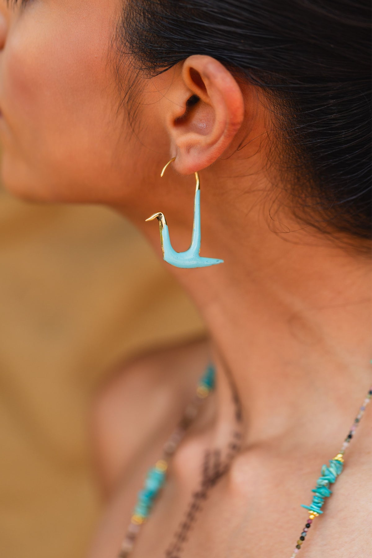 Turquoise Swan Hoops