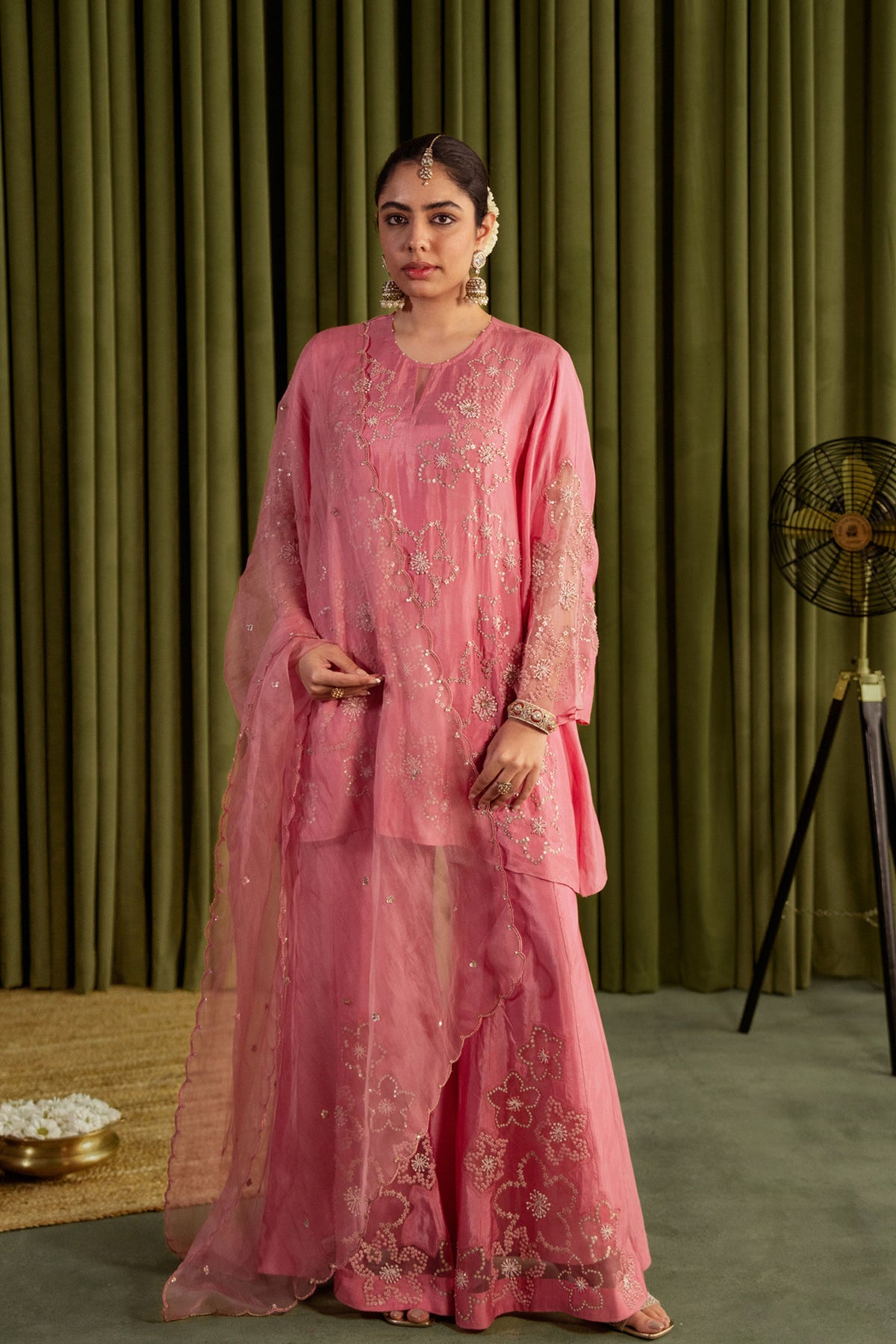 Rose Pink Embroidered Sharara Set