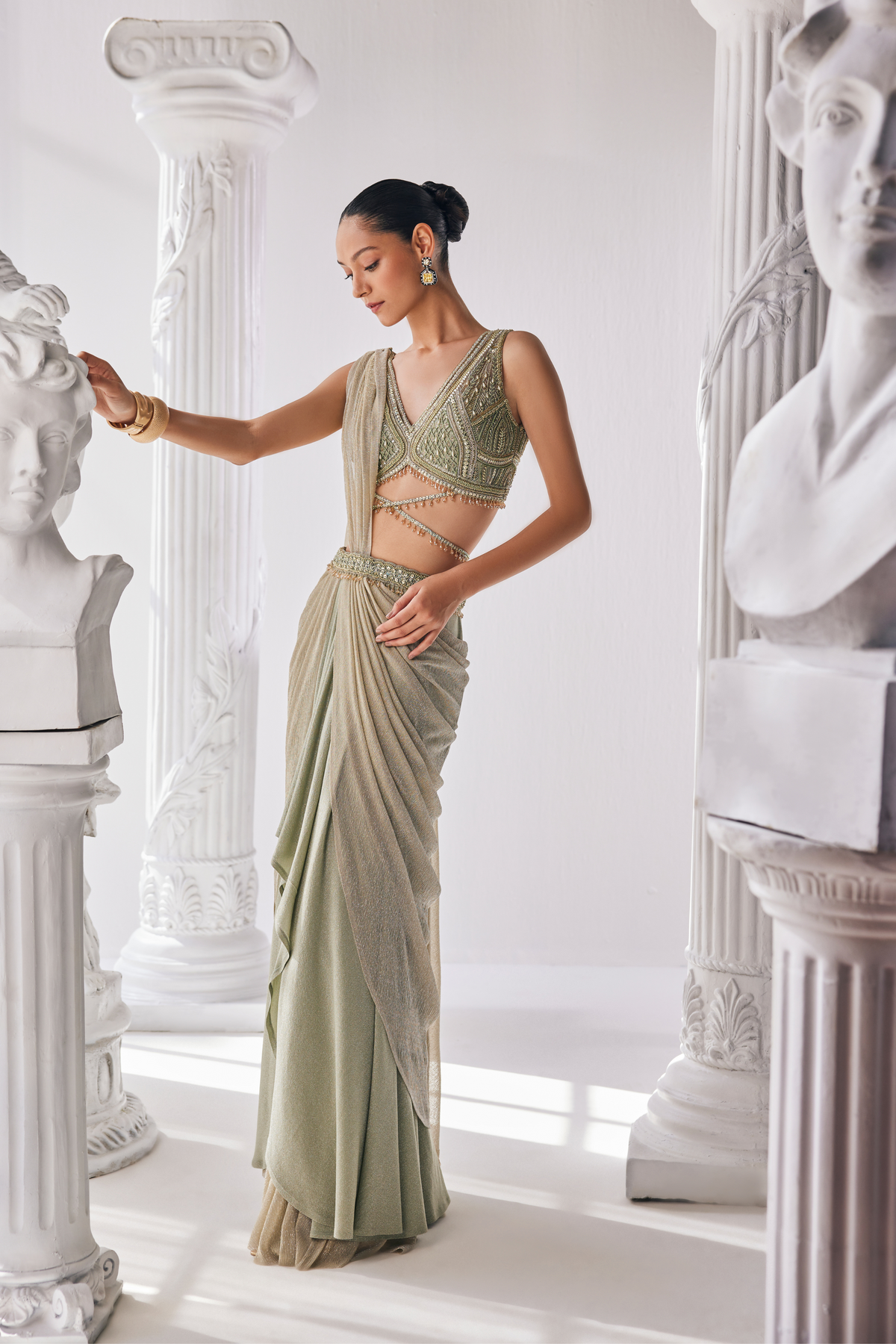 Jade Green Drape Saree Set