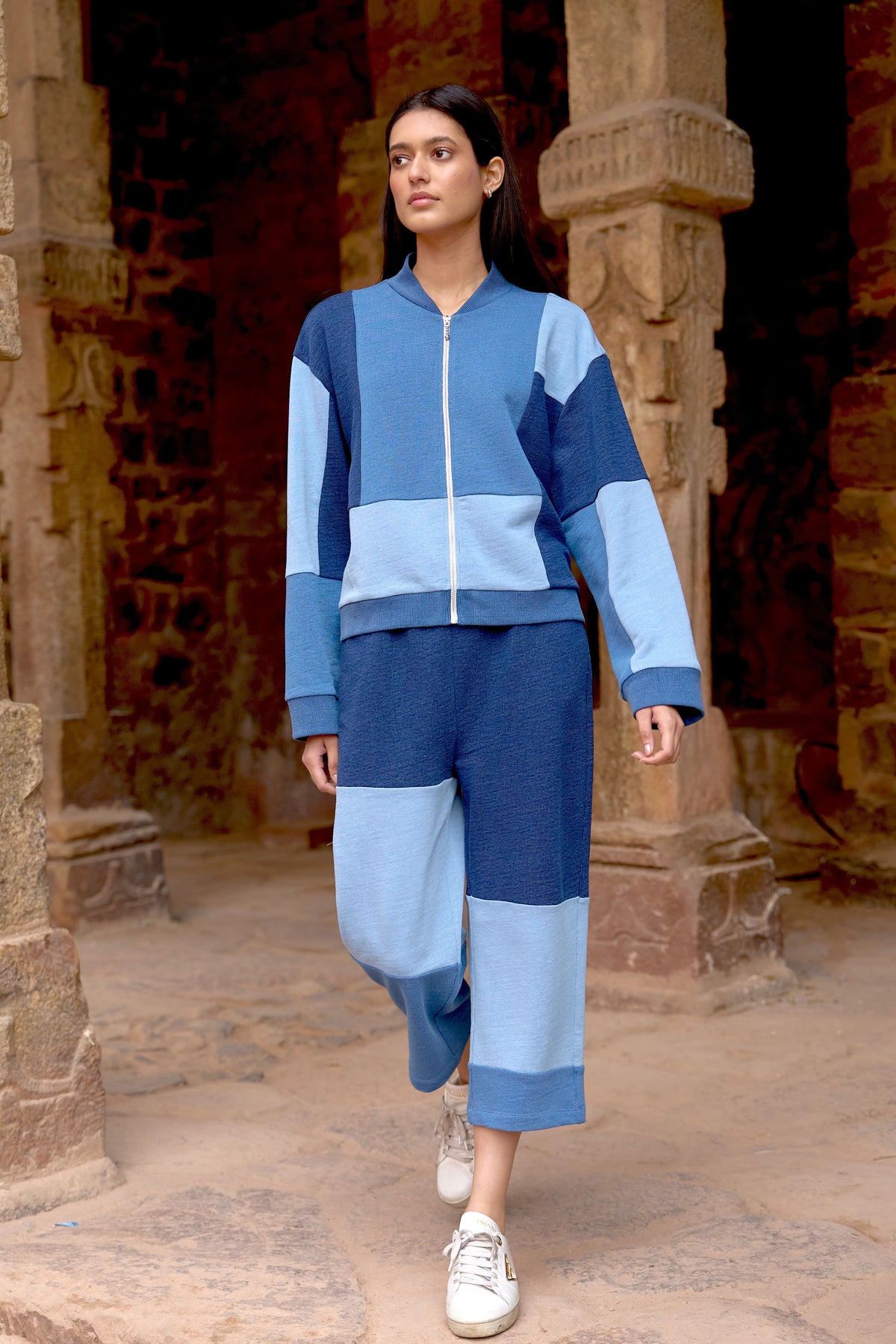 Indigo Blocked Zip Sweatshirt