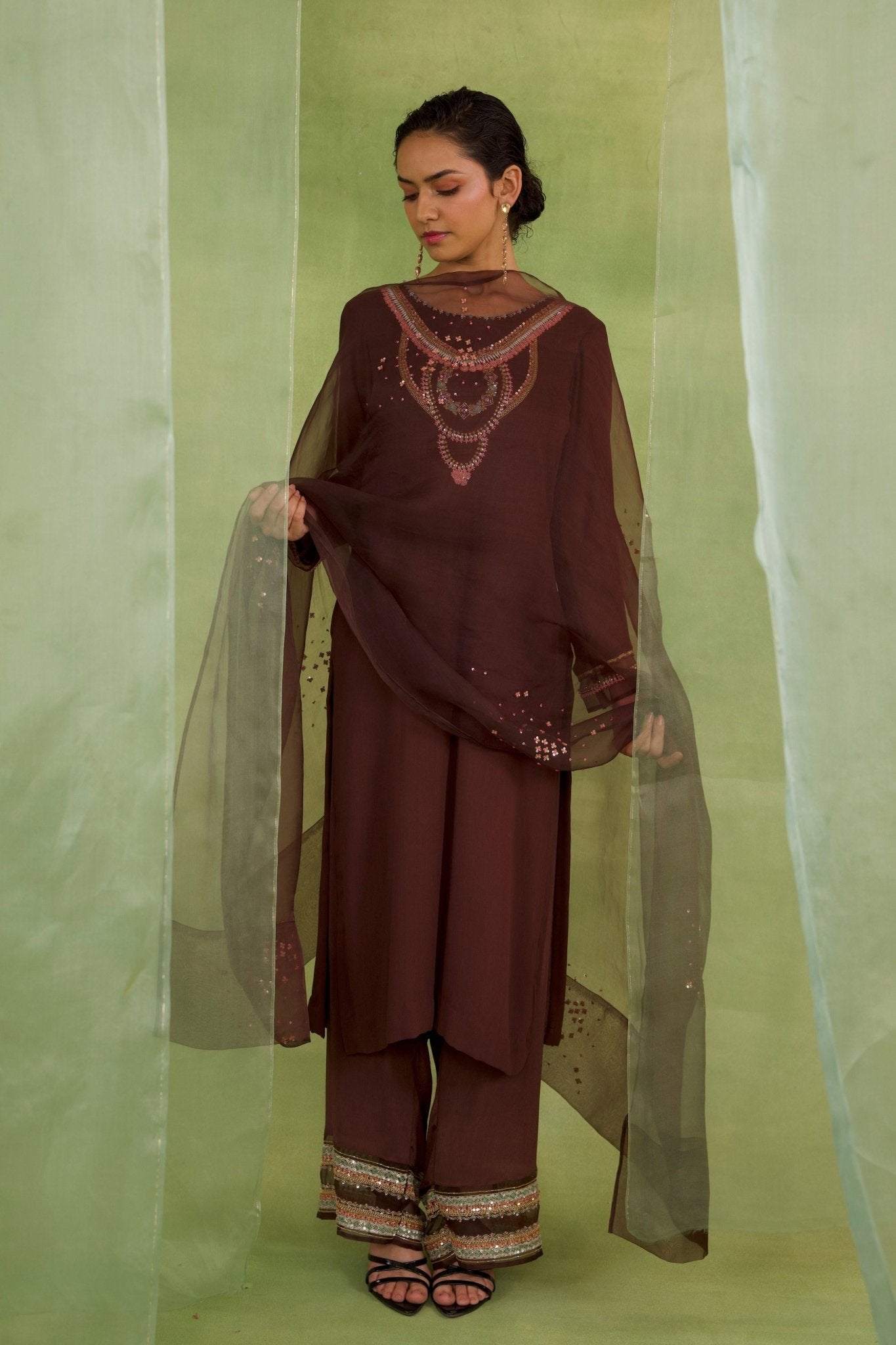 Walnut Brown Kurta Set - Radha Sharma - Elahe