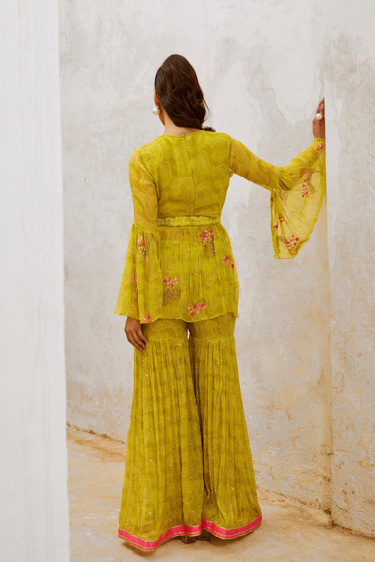 Lemon Green Guldasta Tunic With Jugnu Sharara Set