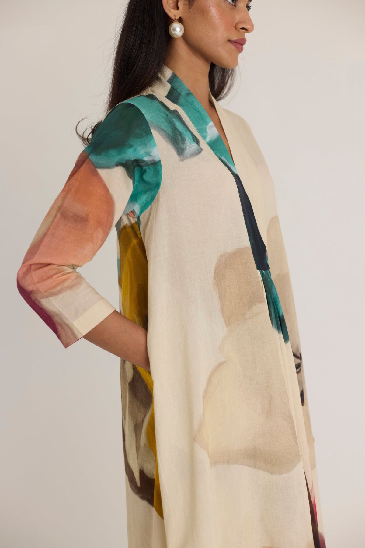 Lila Long V-neck Kurta