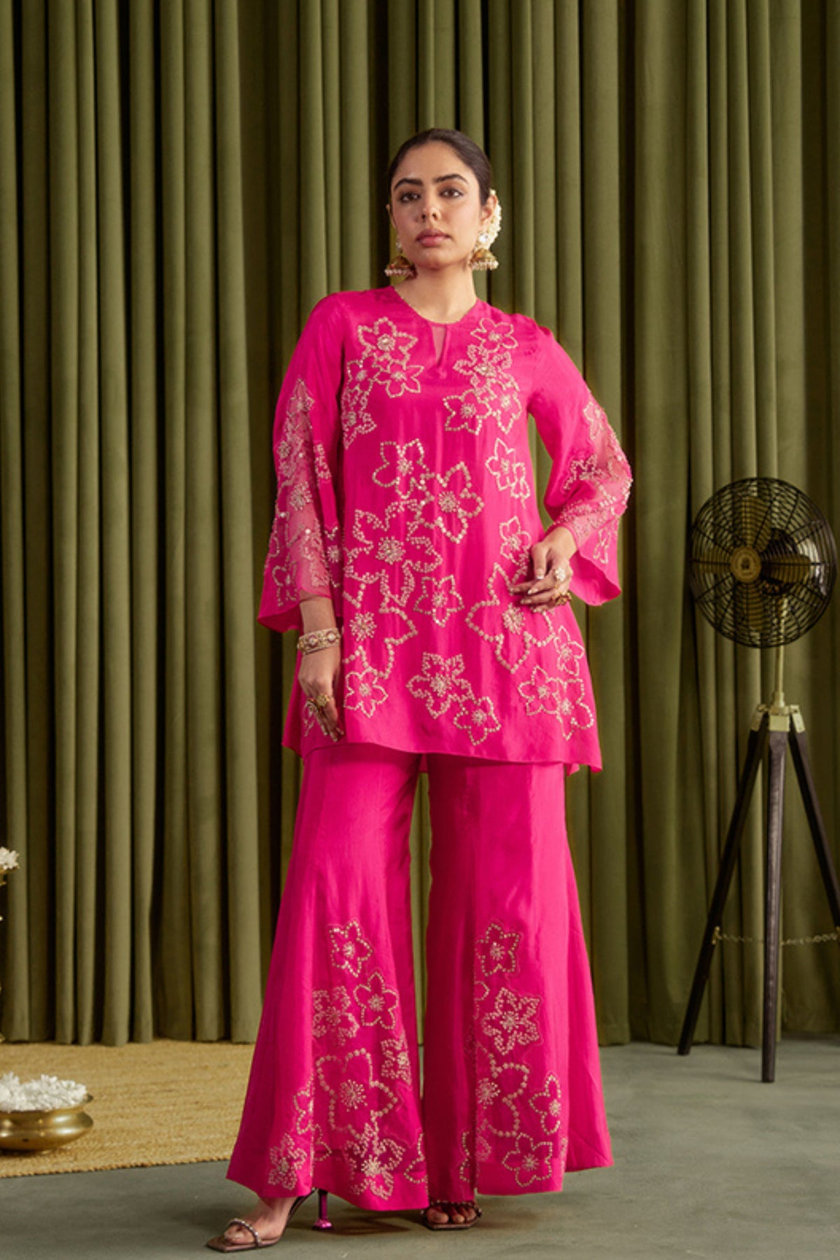 Hot Pink Embroidered Sharara Set