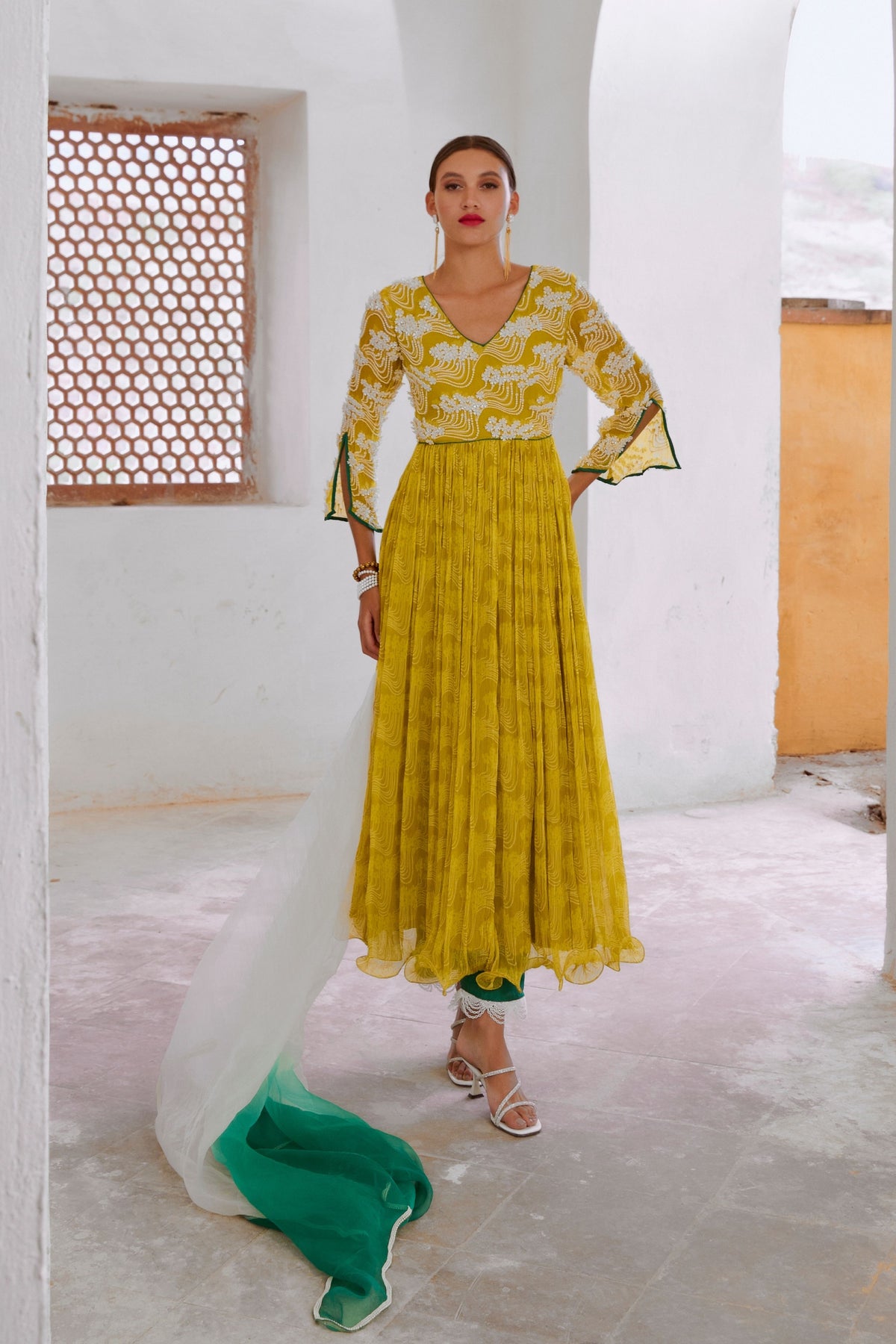 Lemon Green Bahaar Anarkali Set