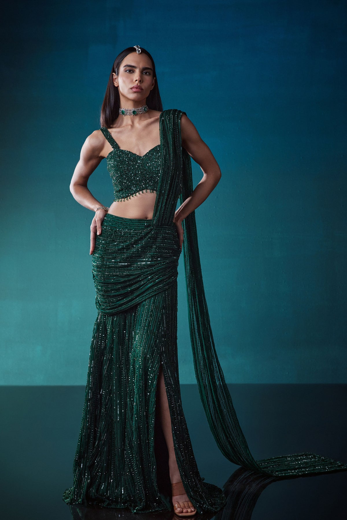 Emerald Drape Saree With Blouse