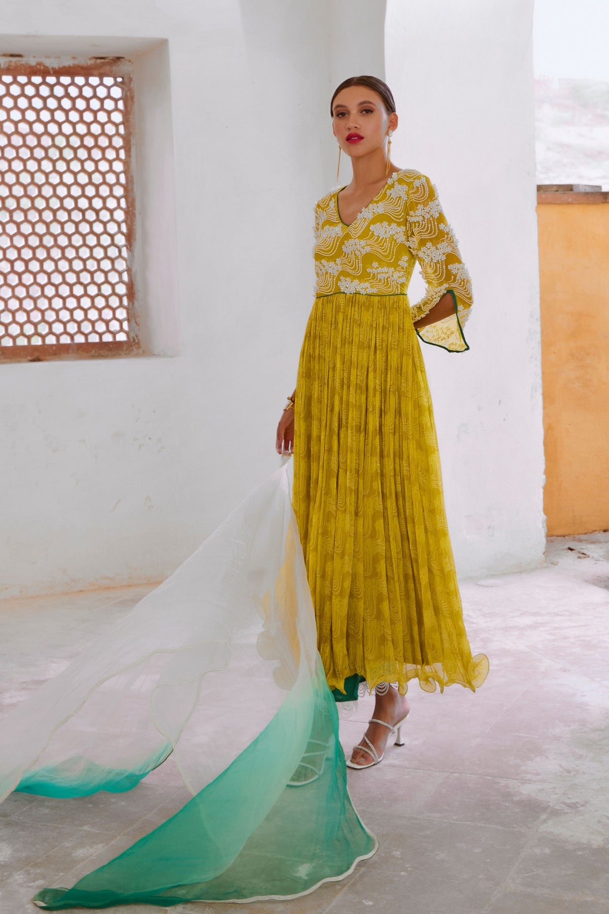 Lemon Green Bahaar Anarkali Set