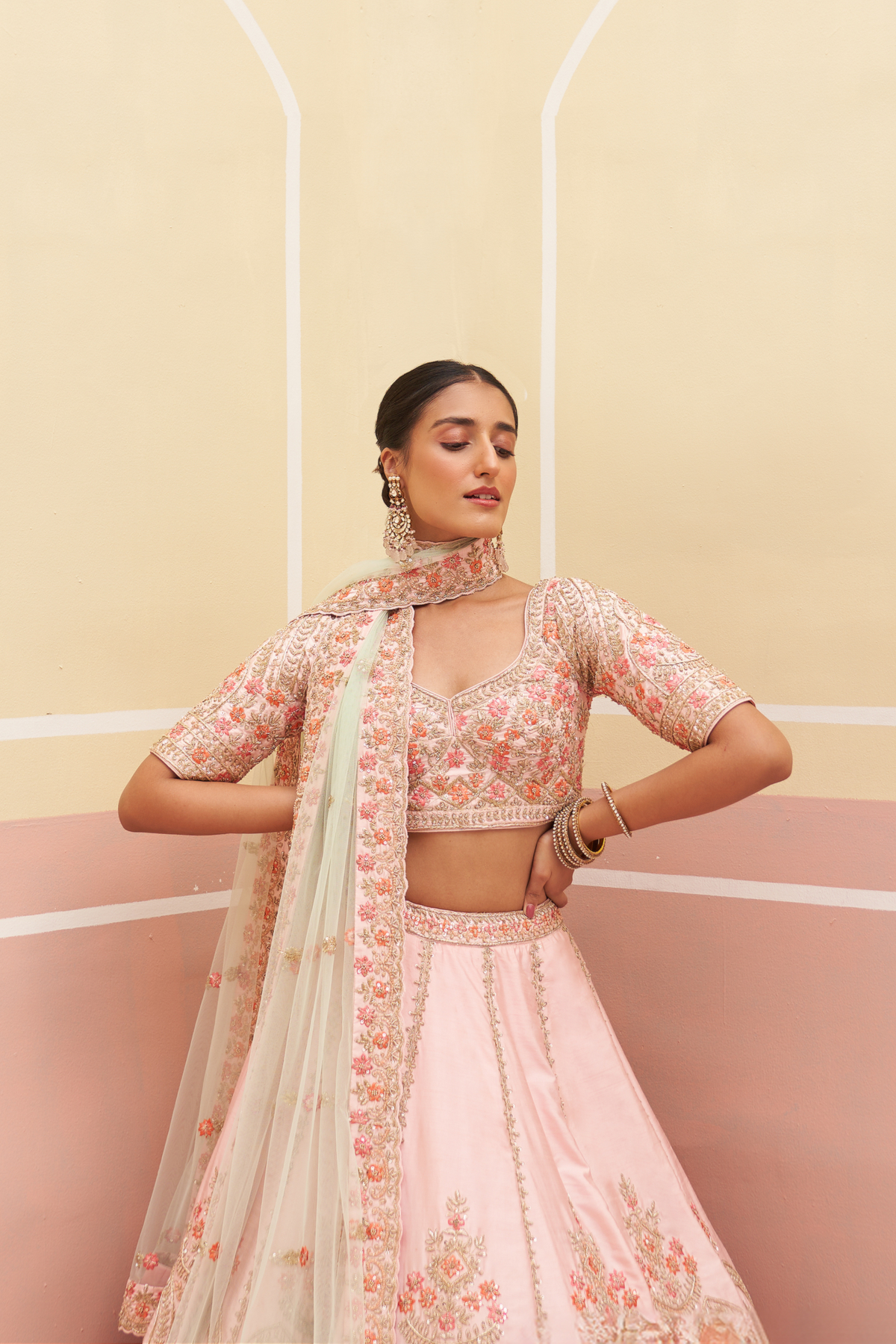Pink Lehenga Set  With Dupattas