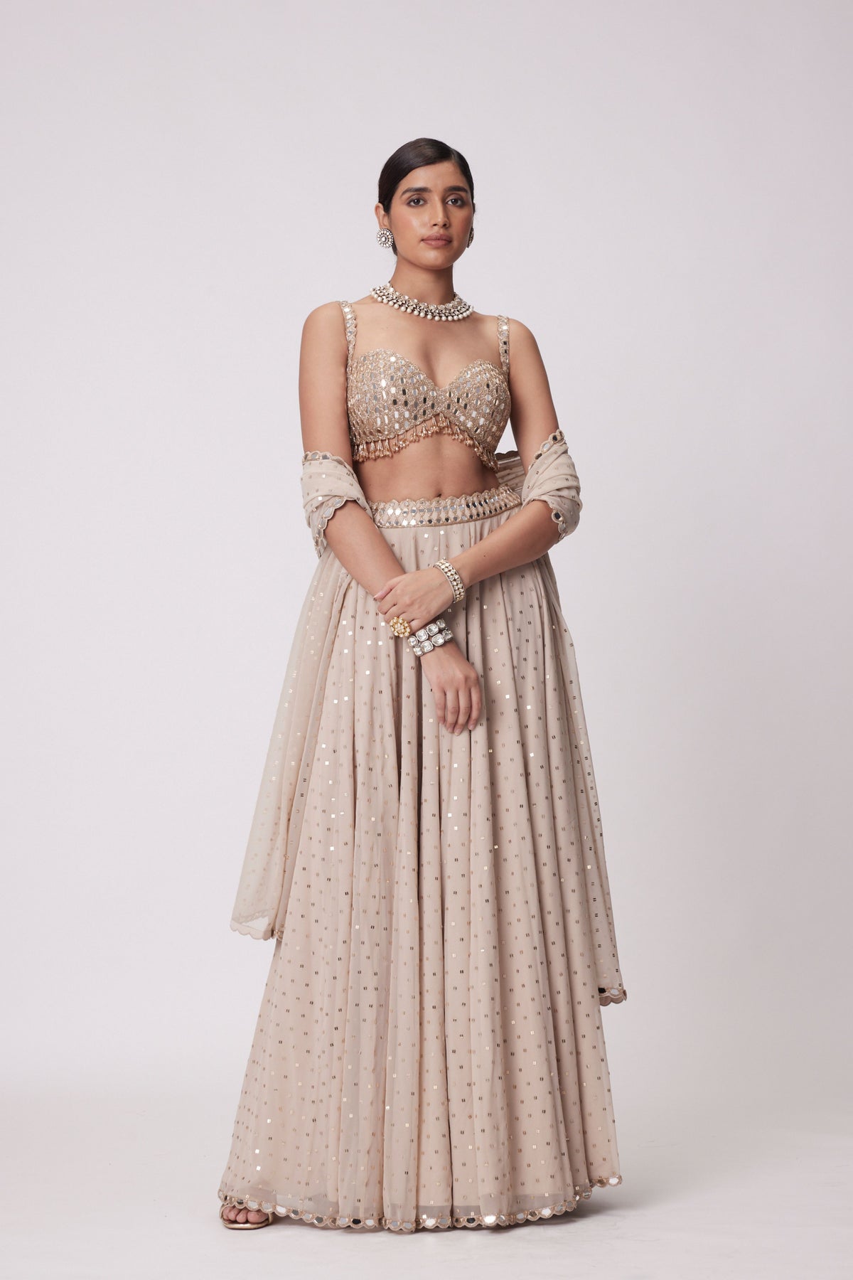 Light Beige Lehenga Pants Set