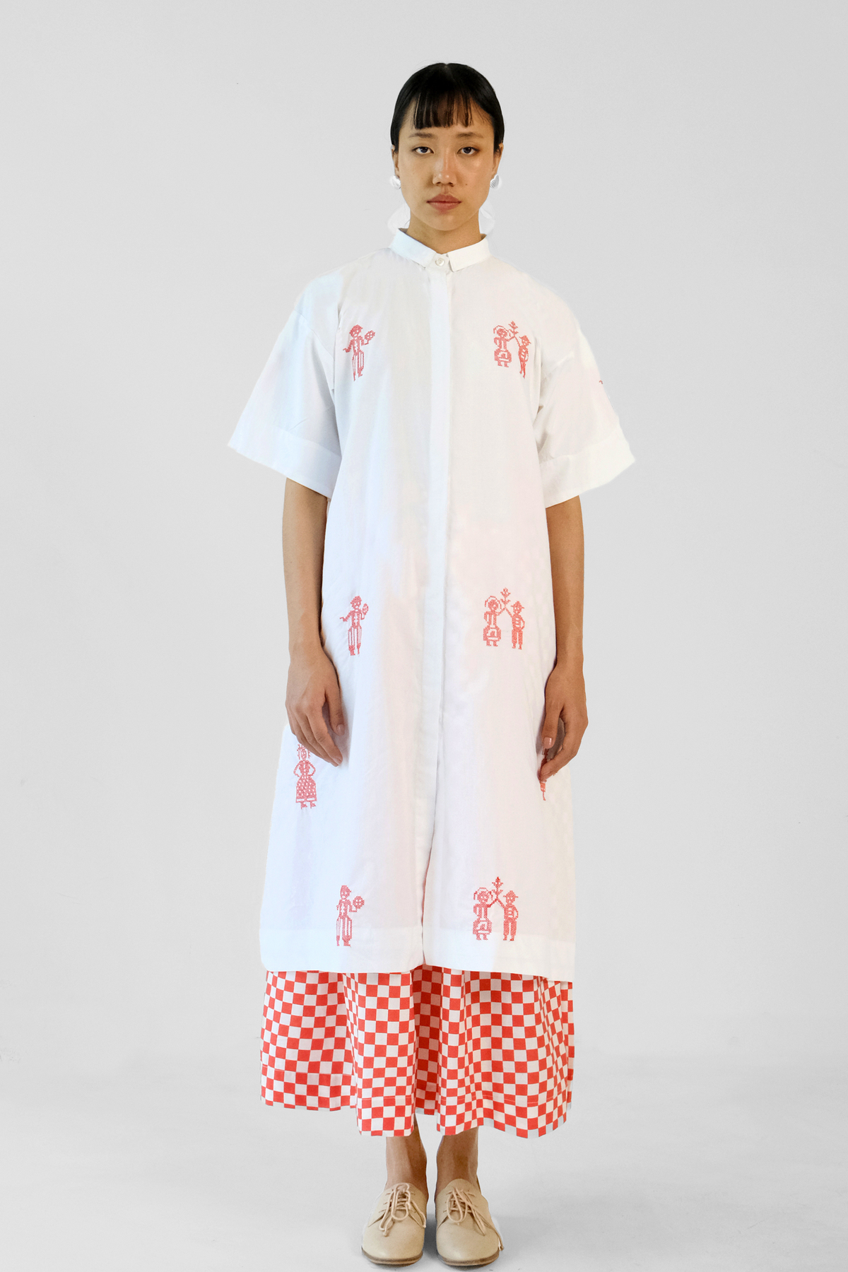 White and Red Skirt Set