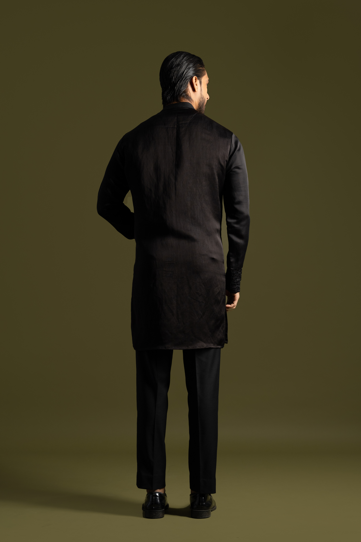 Black Linen Satin Kurta Set