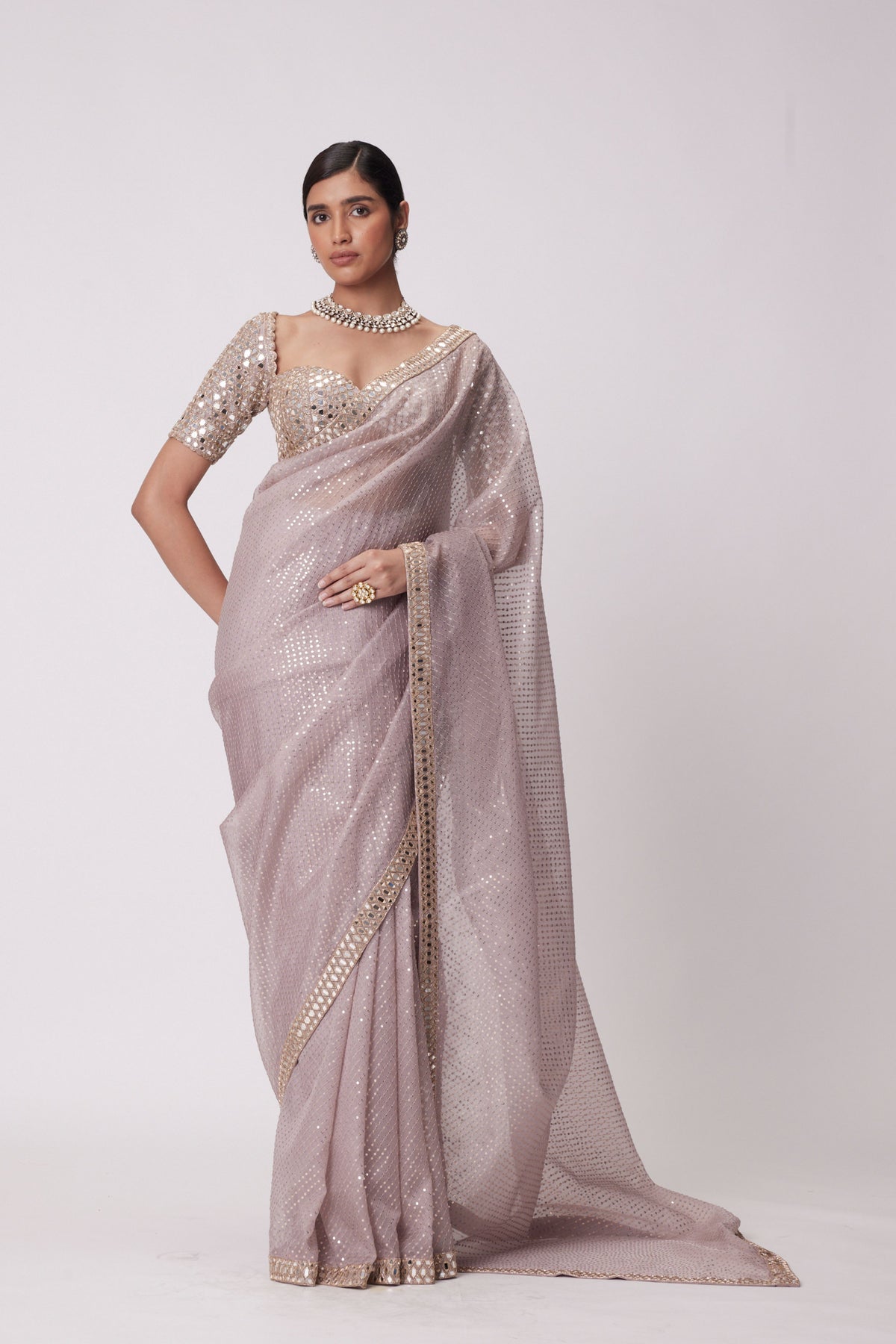 Ash Pink Saree Set