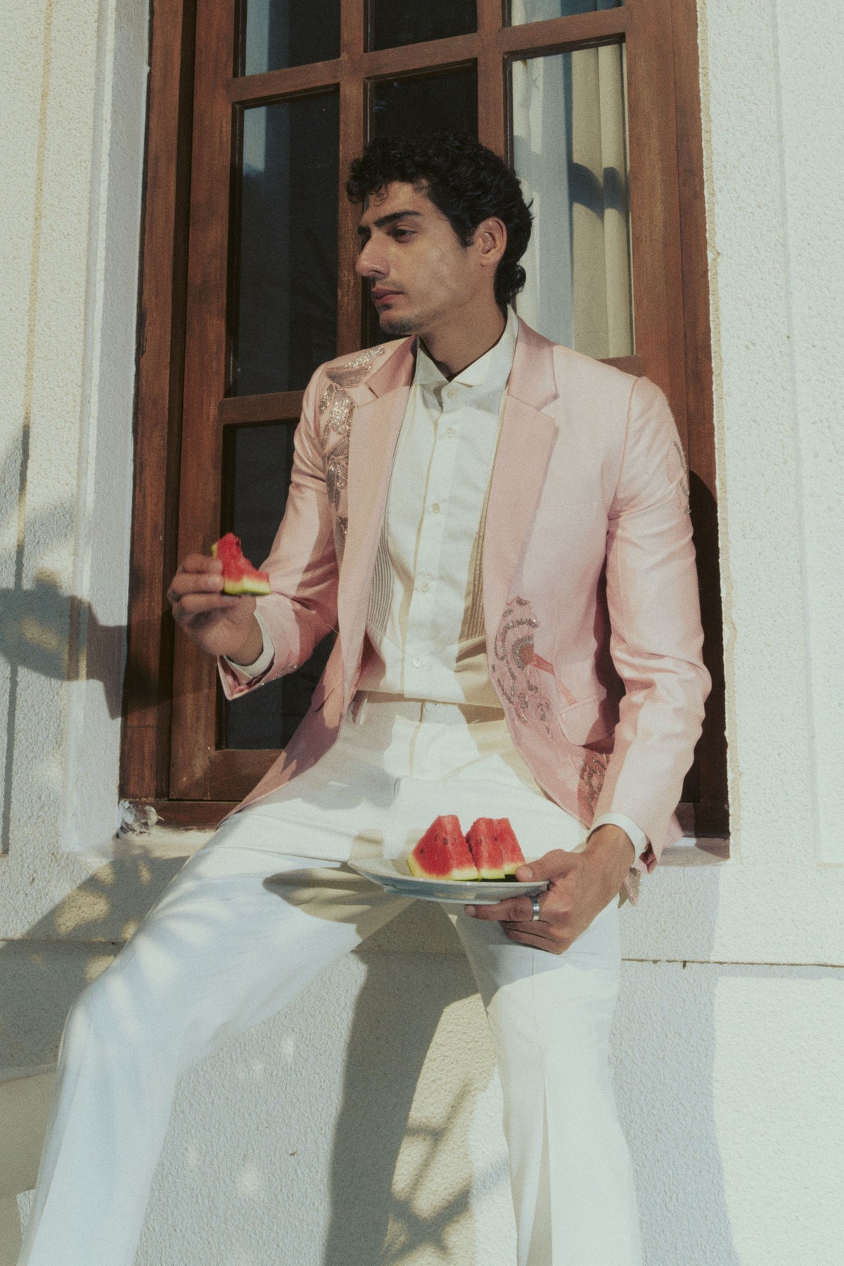 Pink Embroidered Tuxedo Set