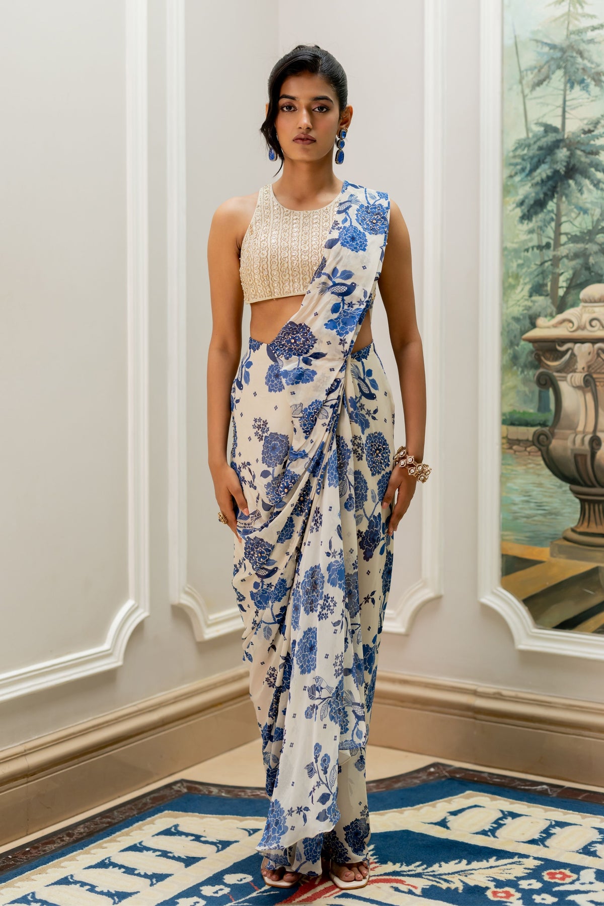 Ivory Emily Drape Saree Set