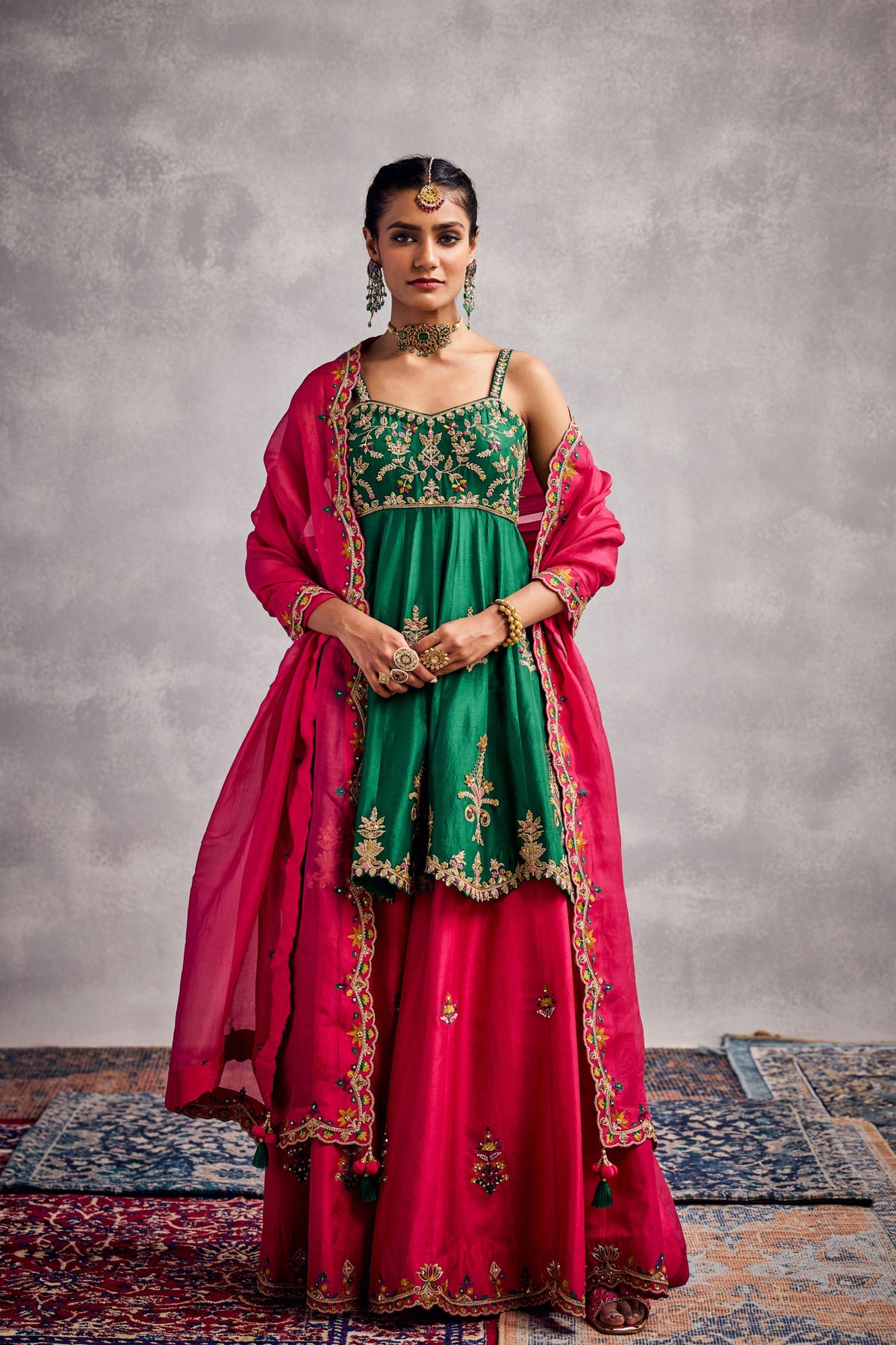 Green and Raspberry Sharara Set
