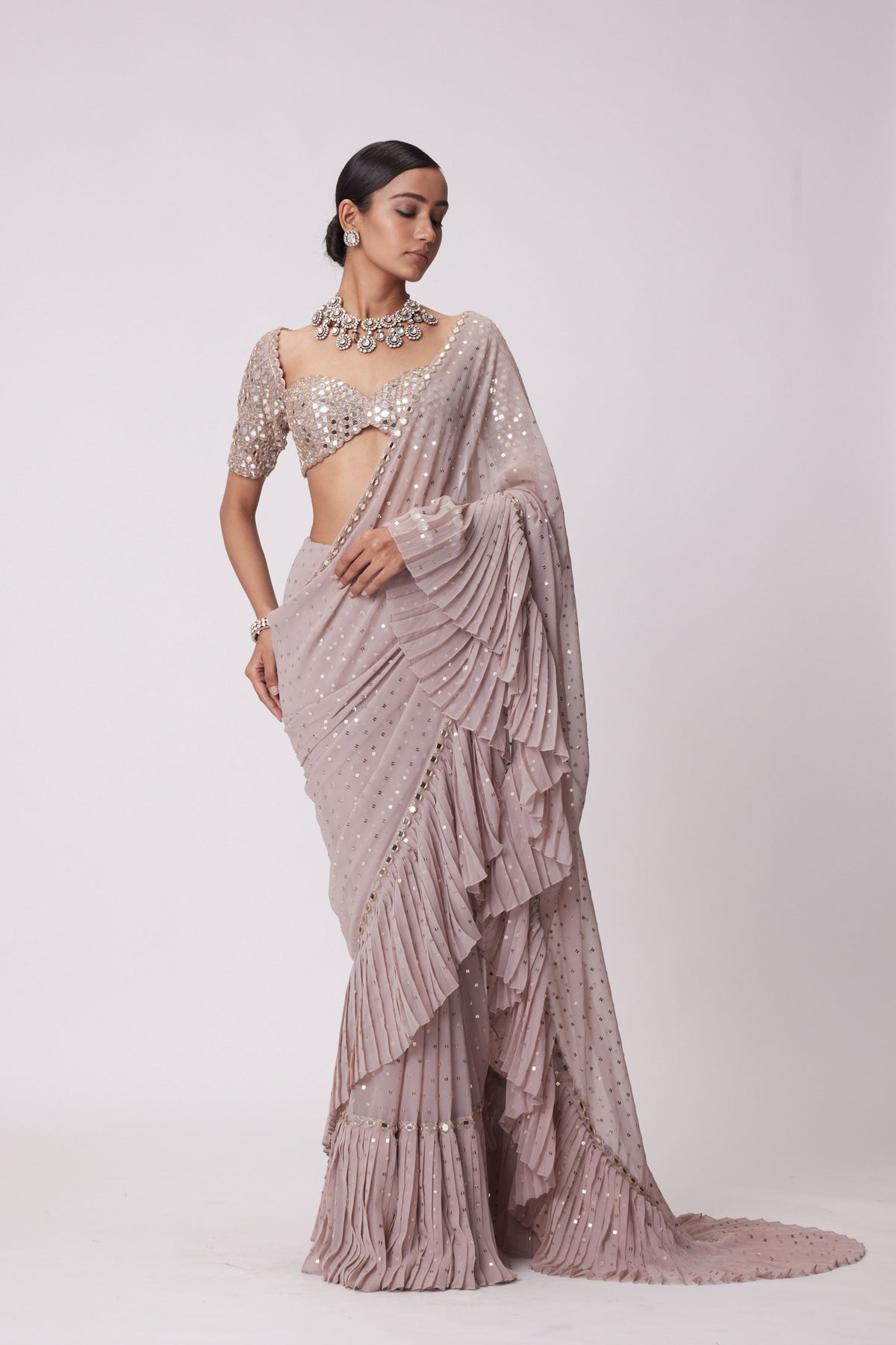 Ash Pink Saree Set
