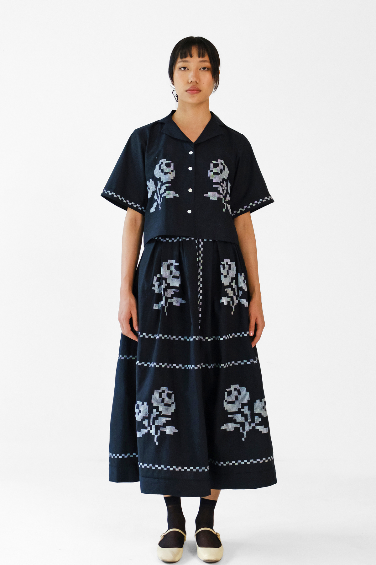 Black Embroidery Skirt Set