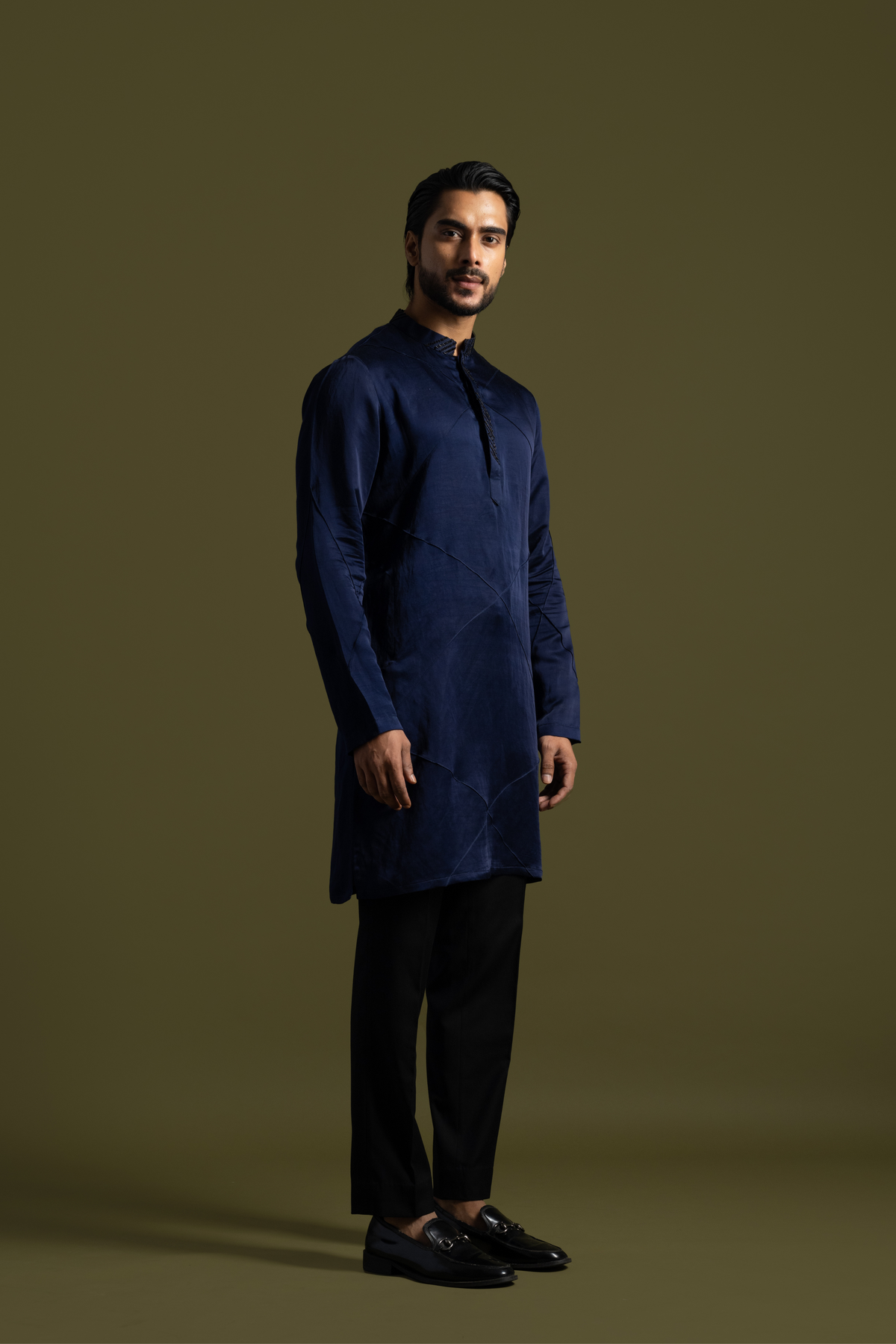 Navy Blue Linenkurta Set