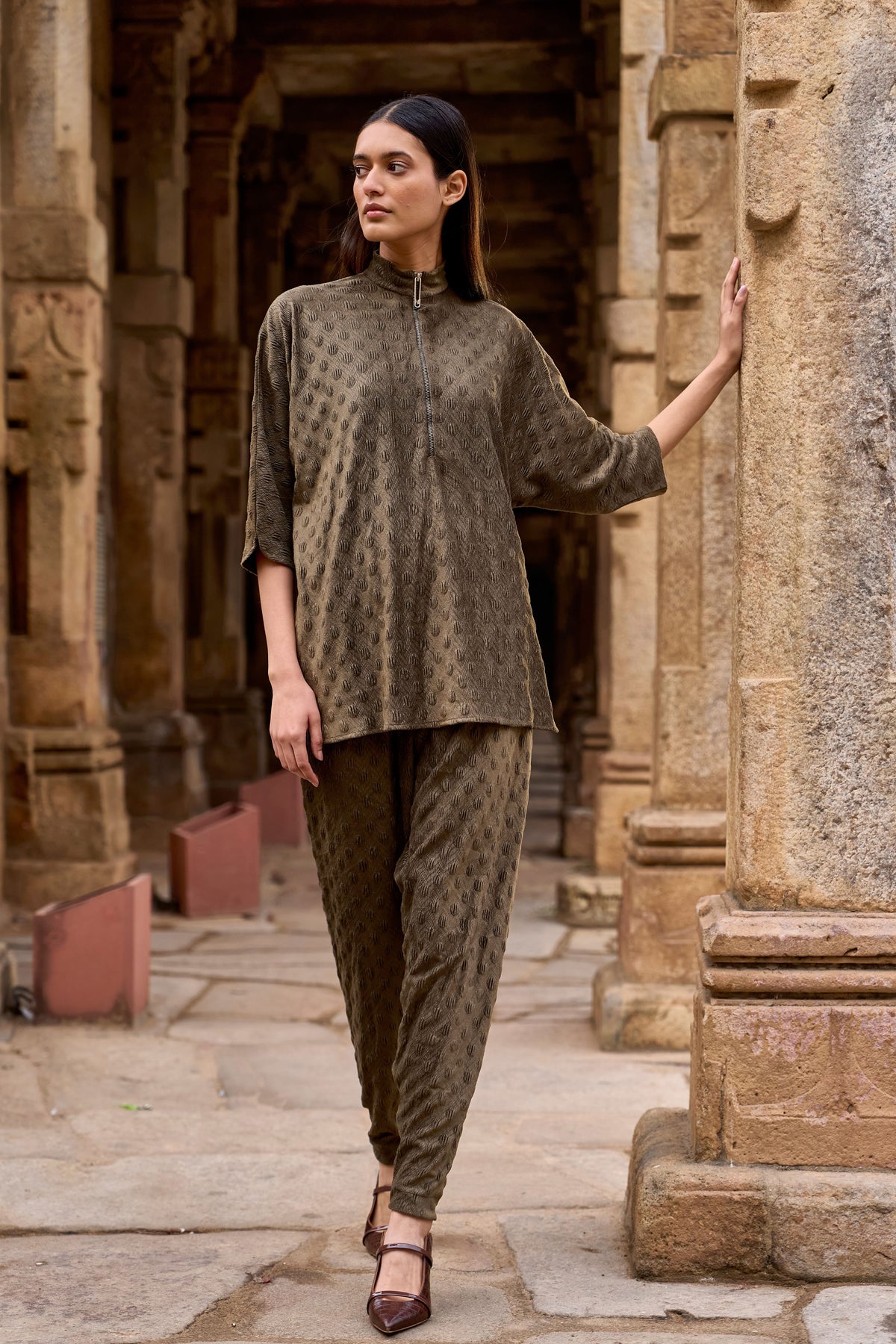 Brown Knit Sueded Co-ord Set