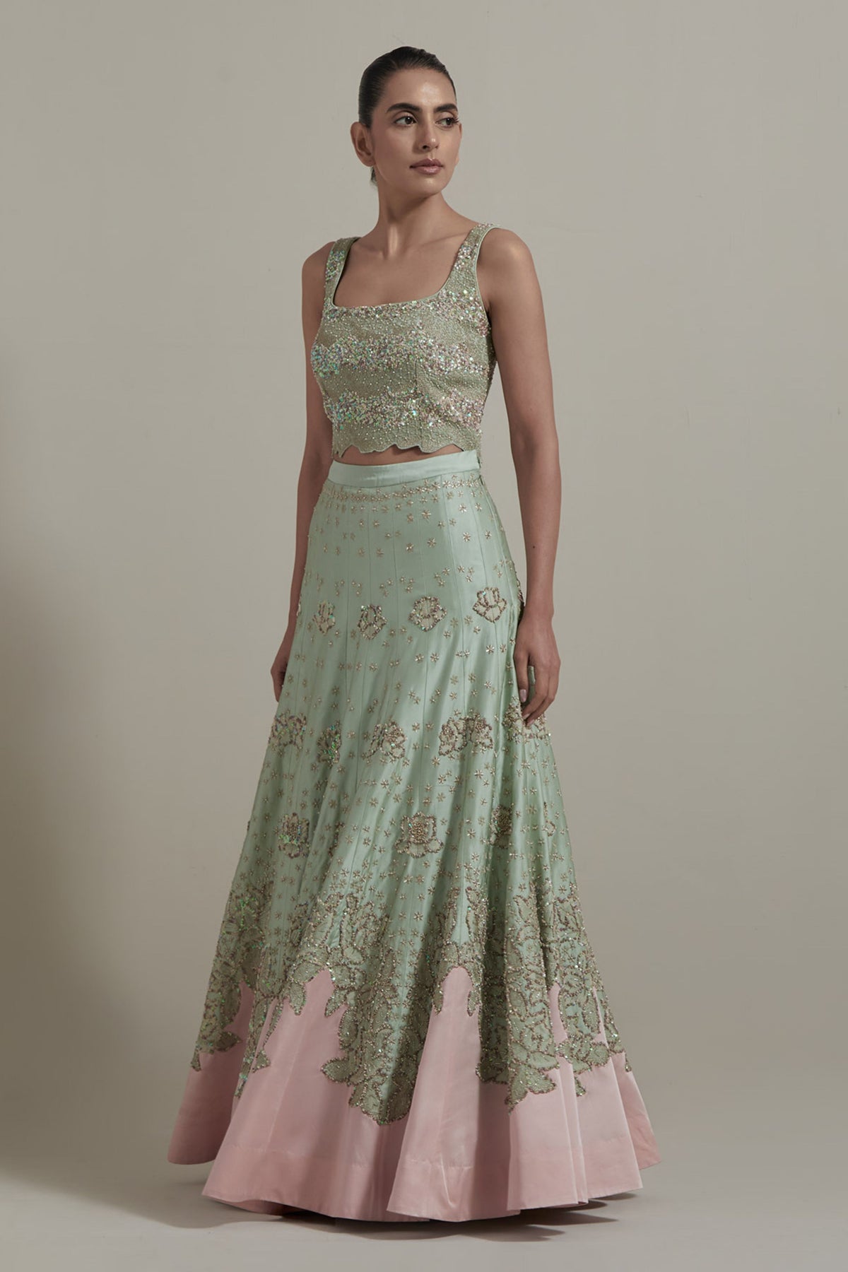 Green Embellished Lehenga Set