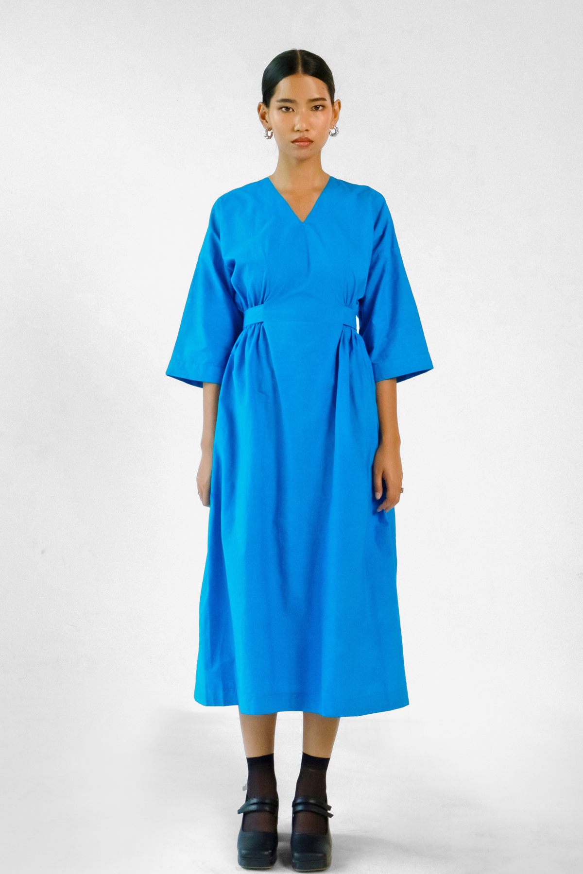 Blue Cotton Belt Dress