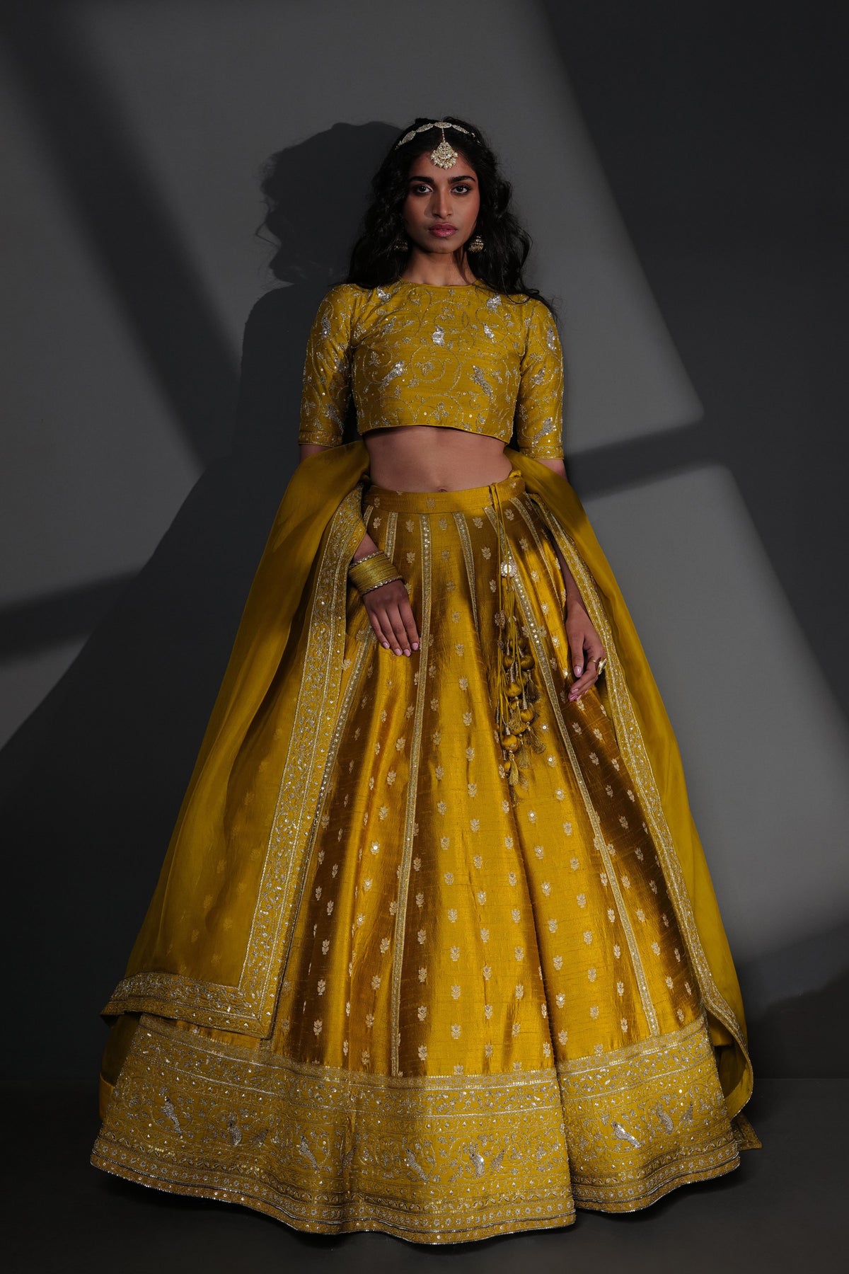 Mustard Embroidery Lehenga Set