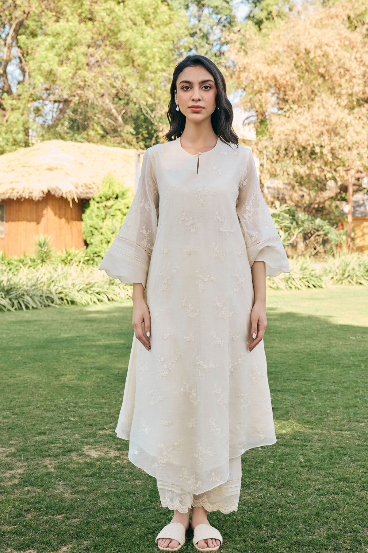 Ecru Embroidered Kurta