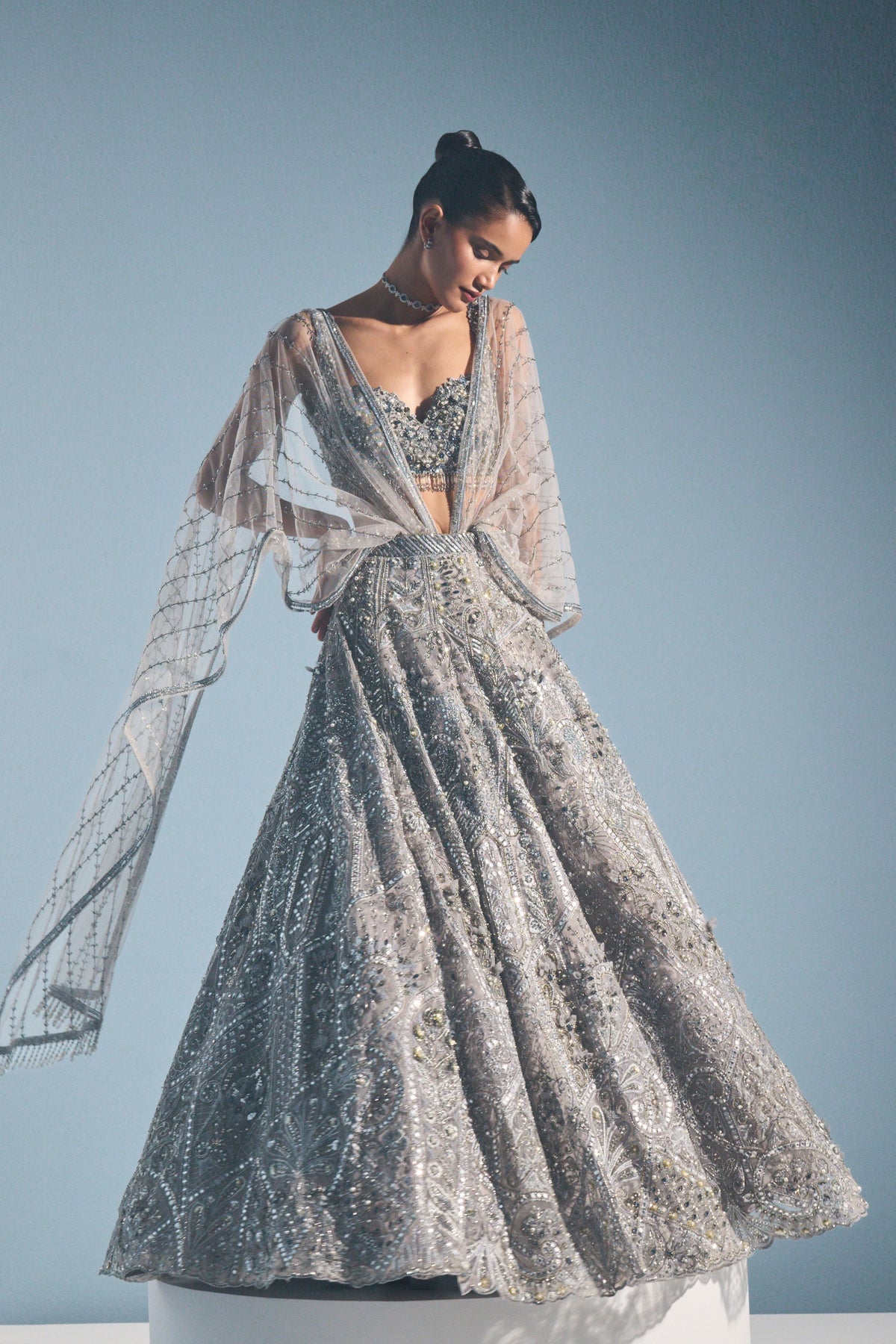 Grey Tulle Lehenga Set