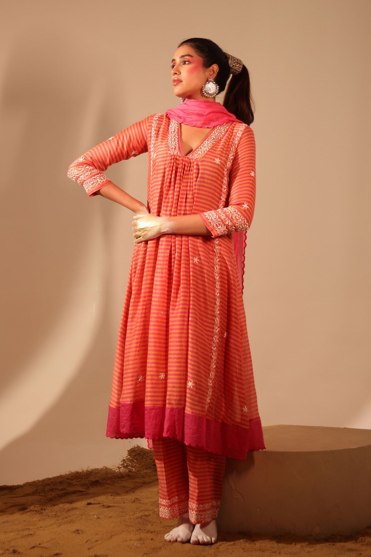 Pink Chanderi Kurta Set