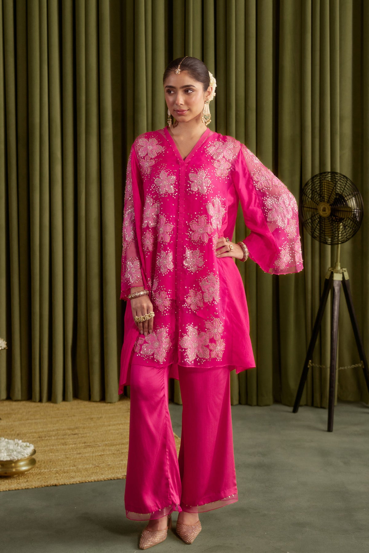 Hot Pink Floral Kurta Set