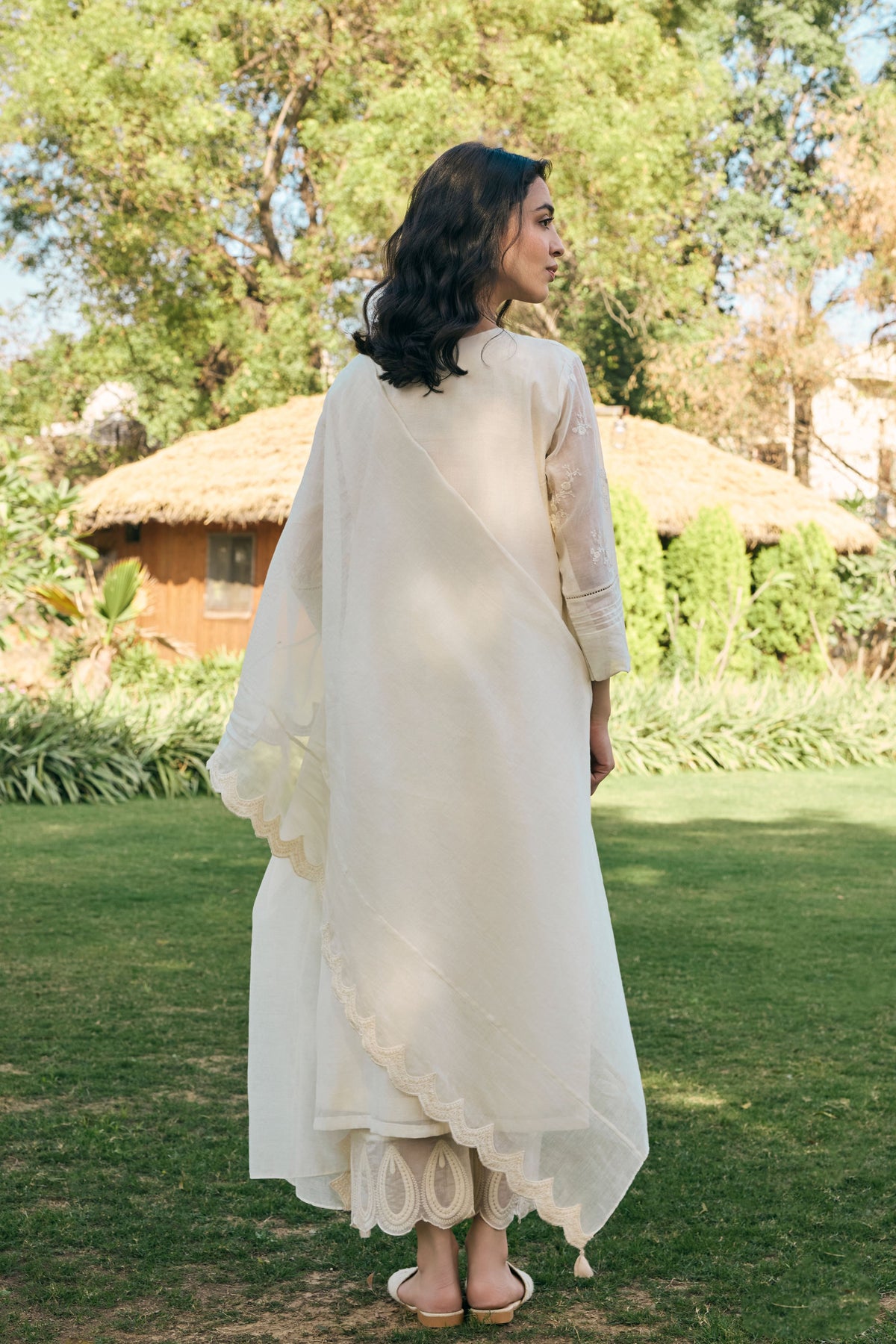 Ecru Embroidered Kurta Set