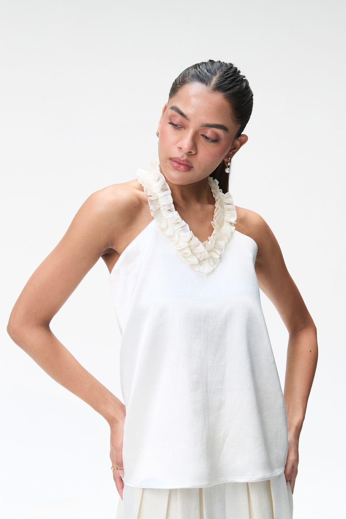 Ruffle Ivory Halter Neck Top