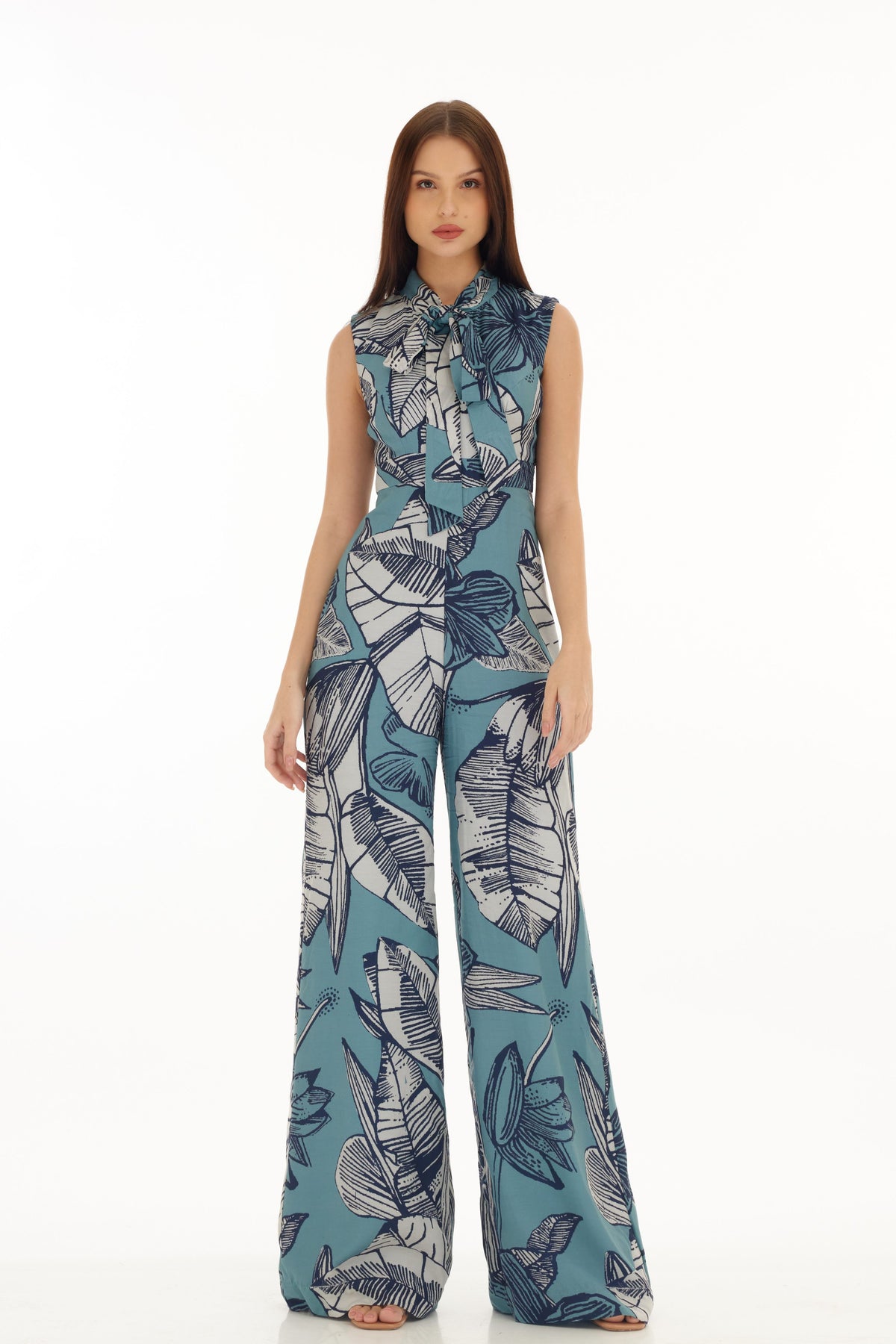 Blue and White Floral Jumpsuit