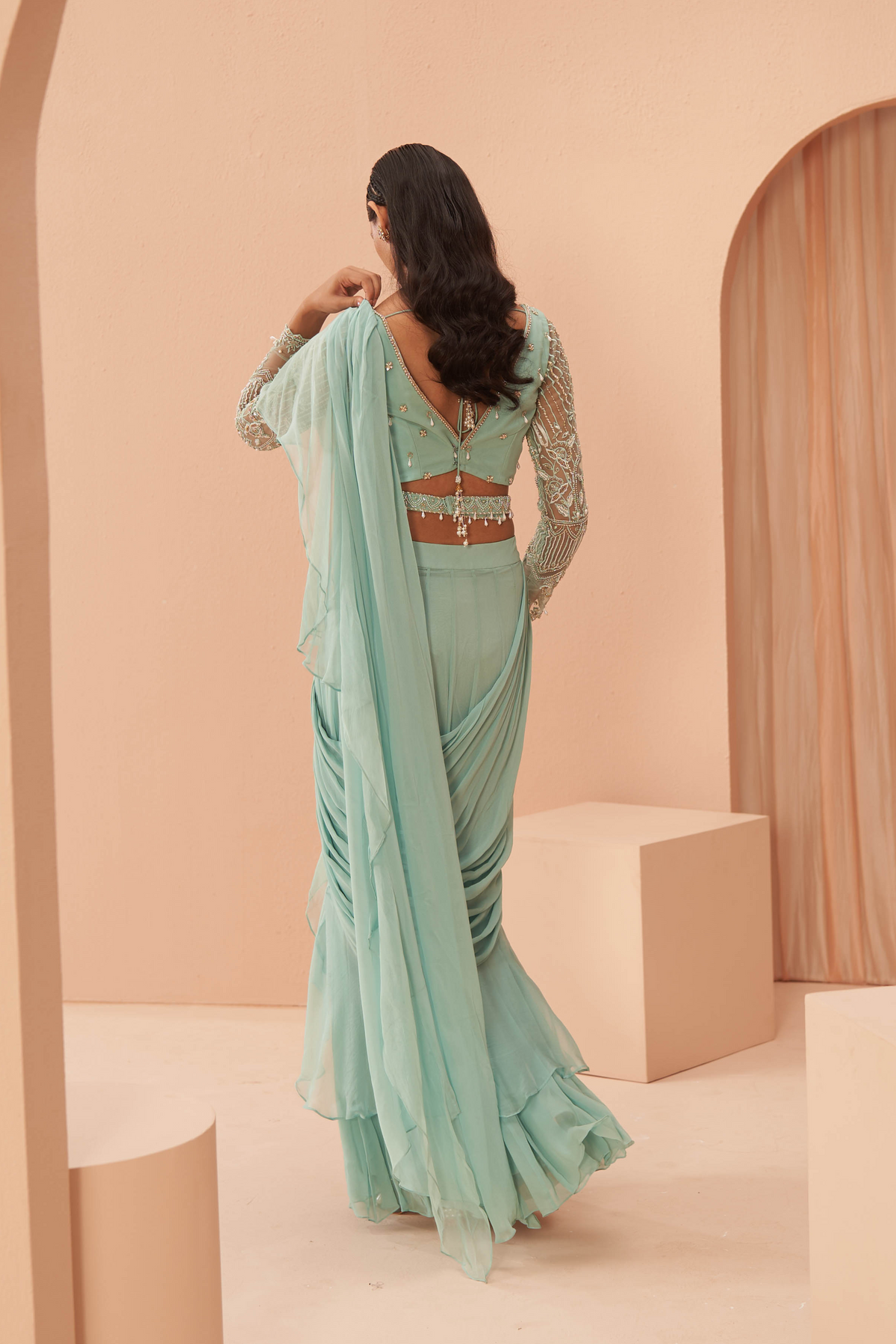 Mist Ruffle Saree Set